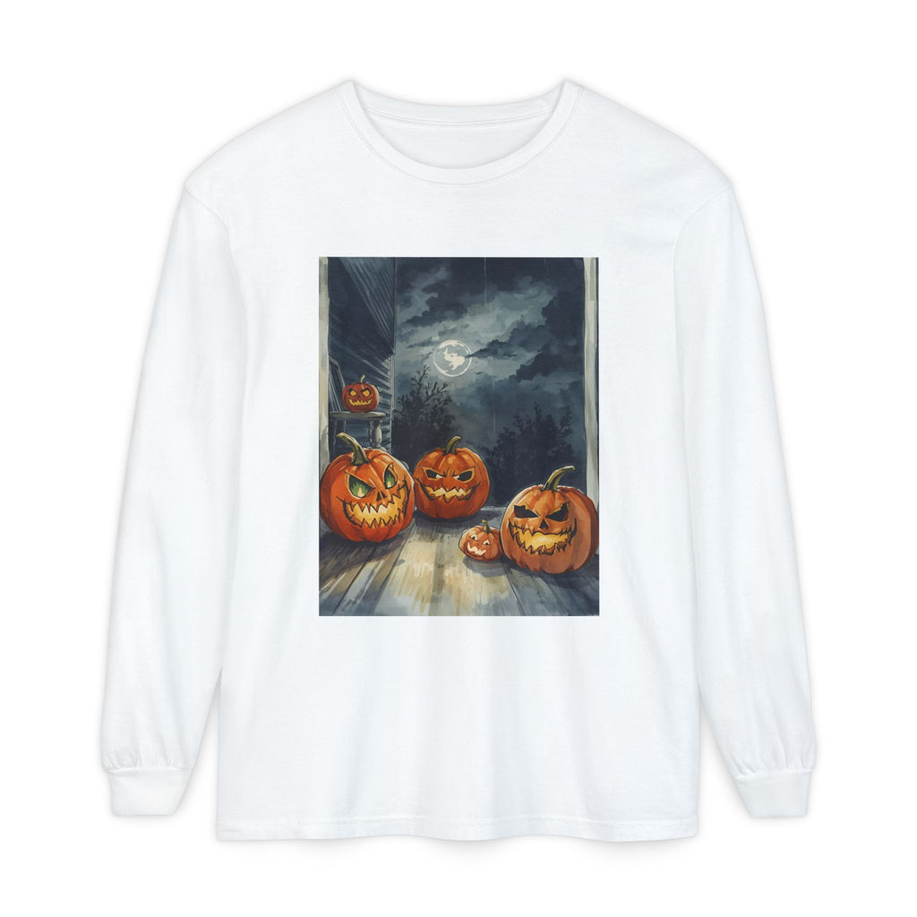 Halloween Pumpkin Scary Unisex Garment-dyed Long Sleeve T-Shirt