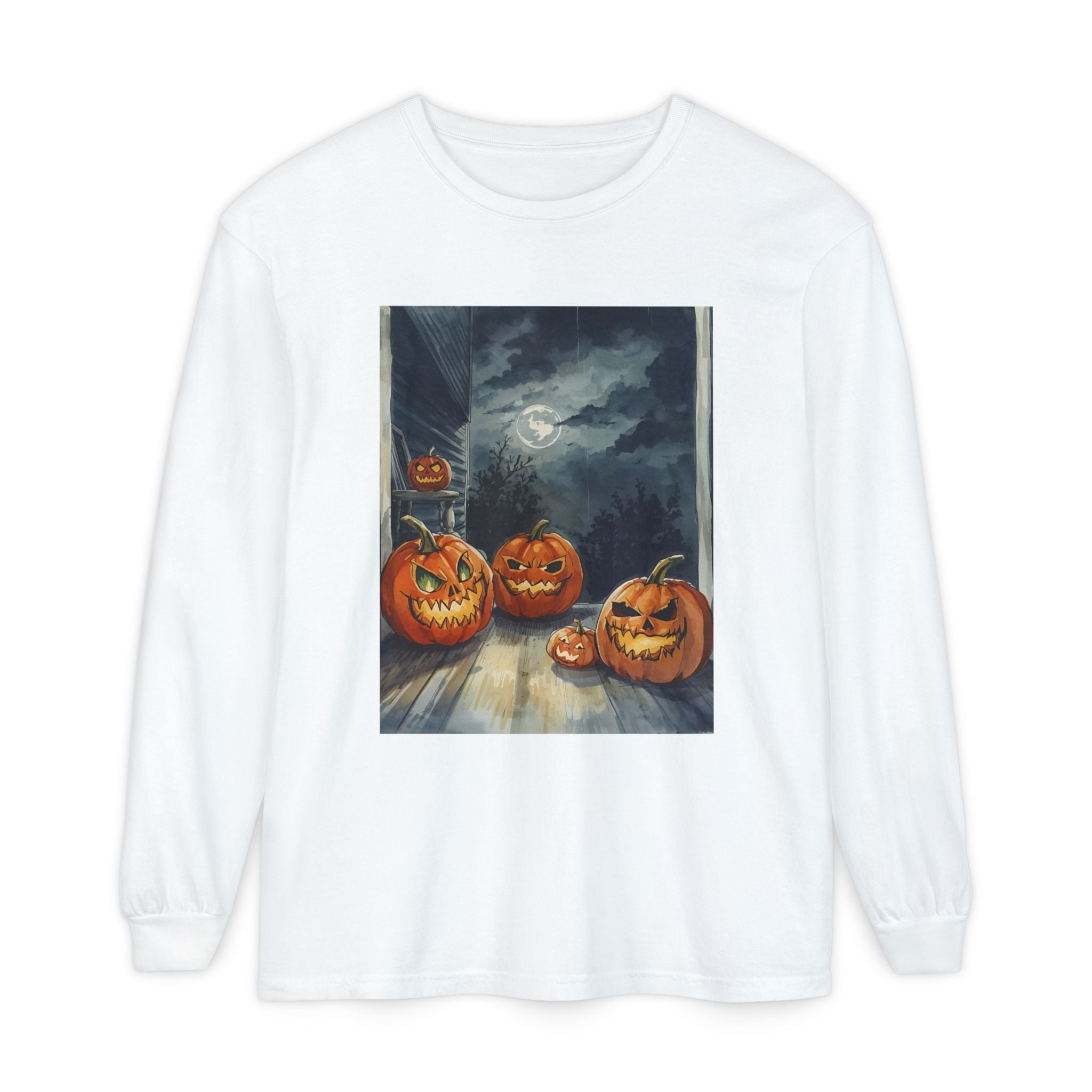 Halloween Pumpkin Scary Unisex Garment-dyed Long Sleeve T-Shirt