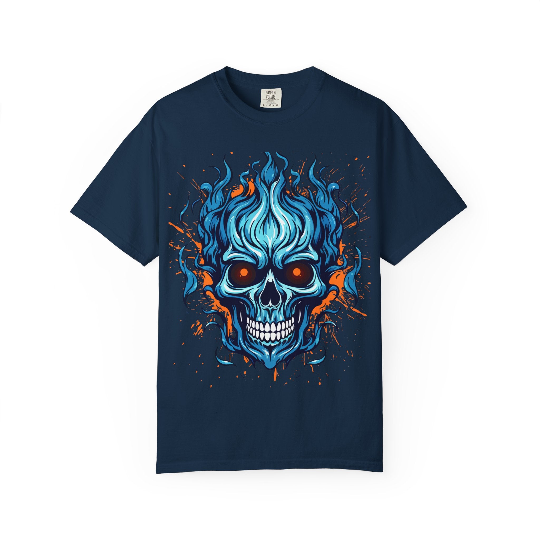 Flaming Skull T-Shirt, Unisex Graphic Tee, Edgy Casual Wear, Halloween Apparel, Gift for Rock Music Fans