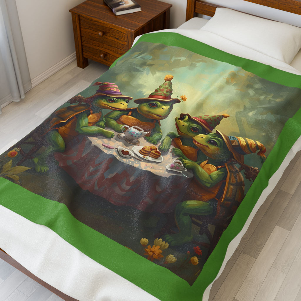 Cozy Turtle Tea Time Blanket, Plush Throw for Kids Room, Gift for Birthdays, Home Decor, Nursery, Family Gatherings