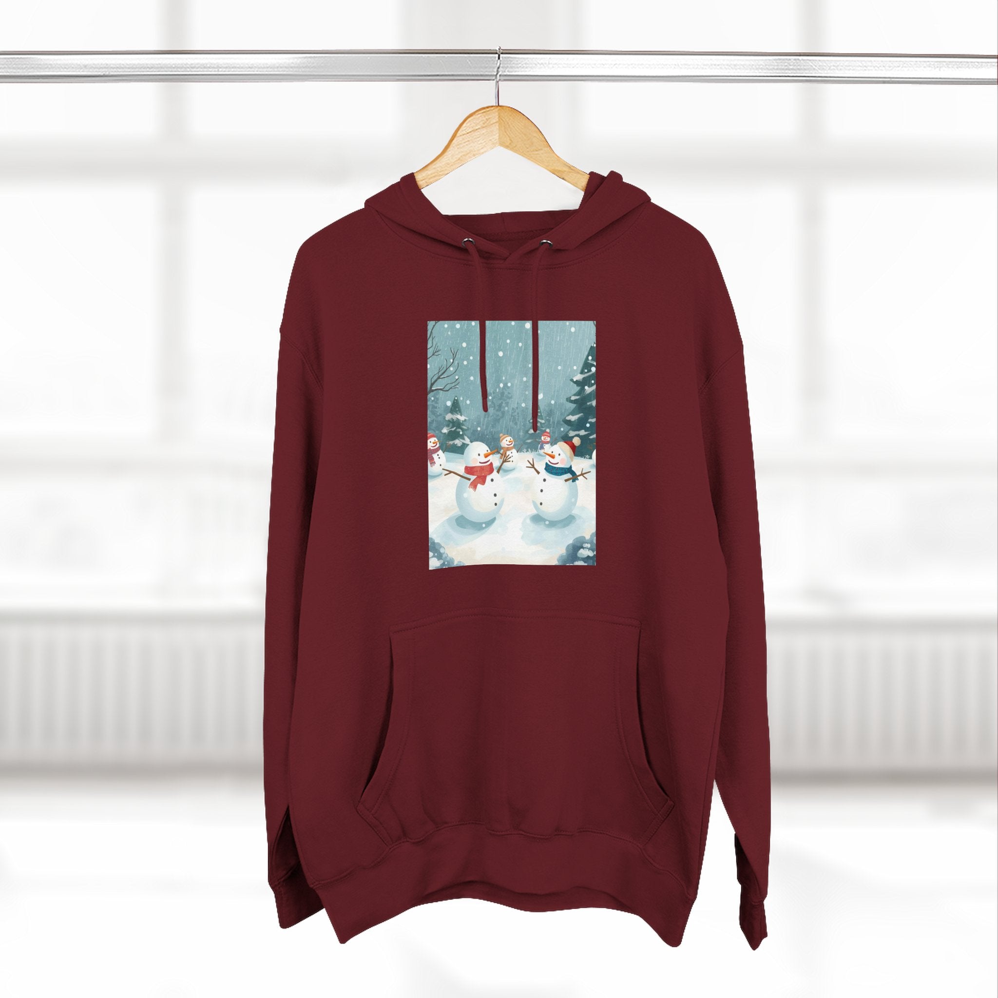 Cozy Snowman Hoodie, Winter Apparel, Holiday Gift, Christmas, Fleece Hoodie, Seasonal Style, Cold Weather Wear