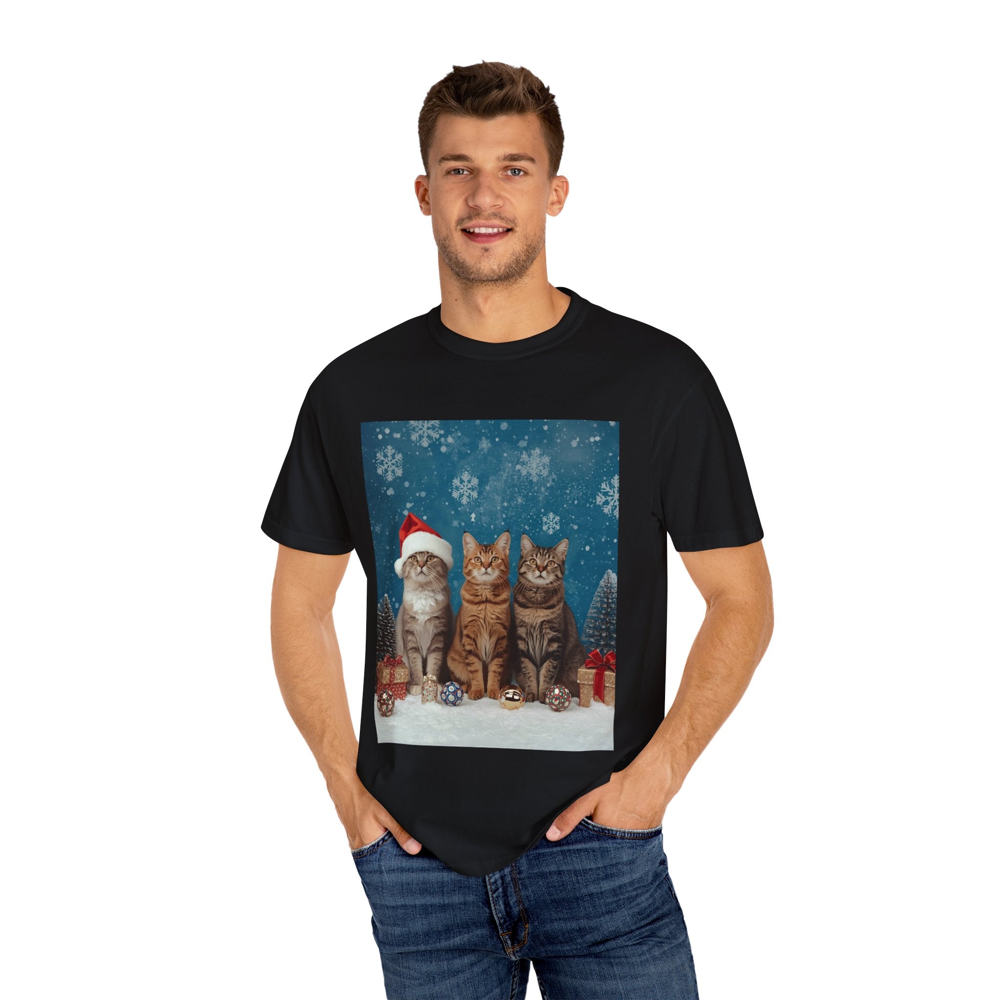 Cute Christmas Festive Cat Christmas T-Shirt, Holiday Shirt, Gift for Cat Lovers, Winter Apparel, Unisex Tee