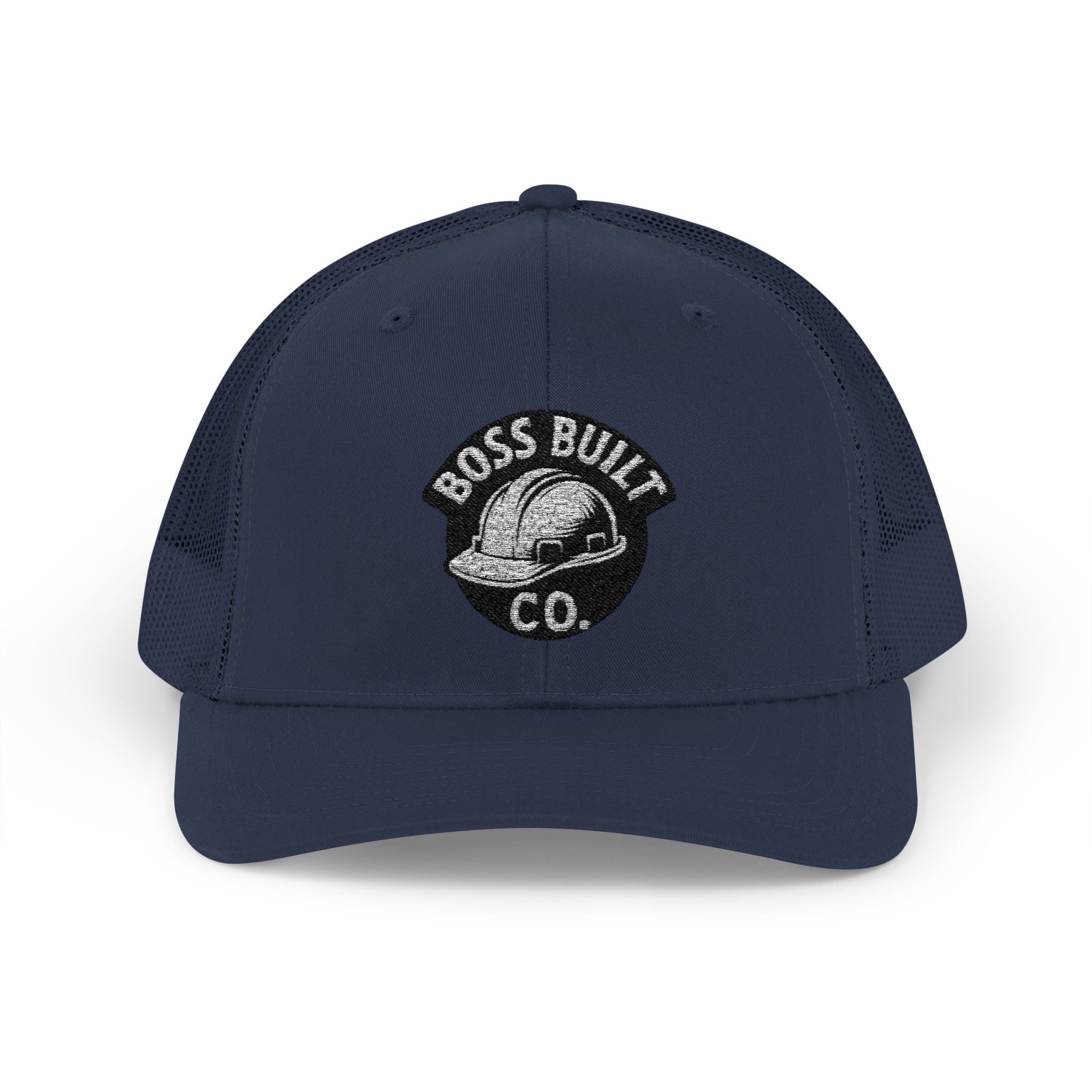 Boss Built Co. Mesh Trucker Cap — Vintage Hard Hat Logo Snapback