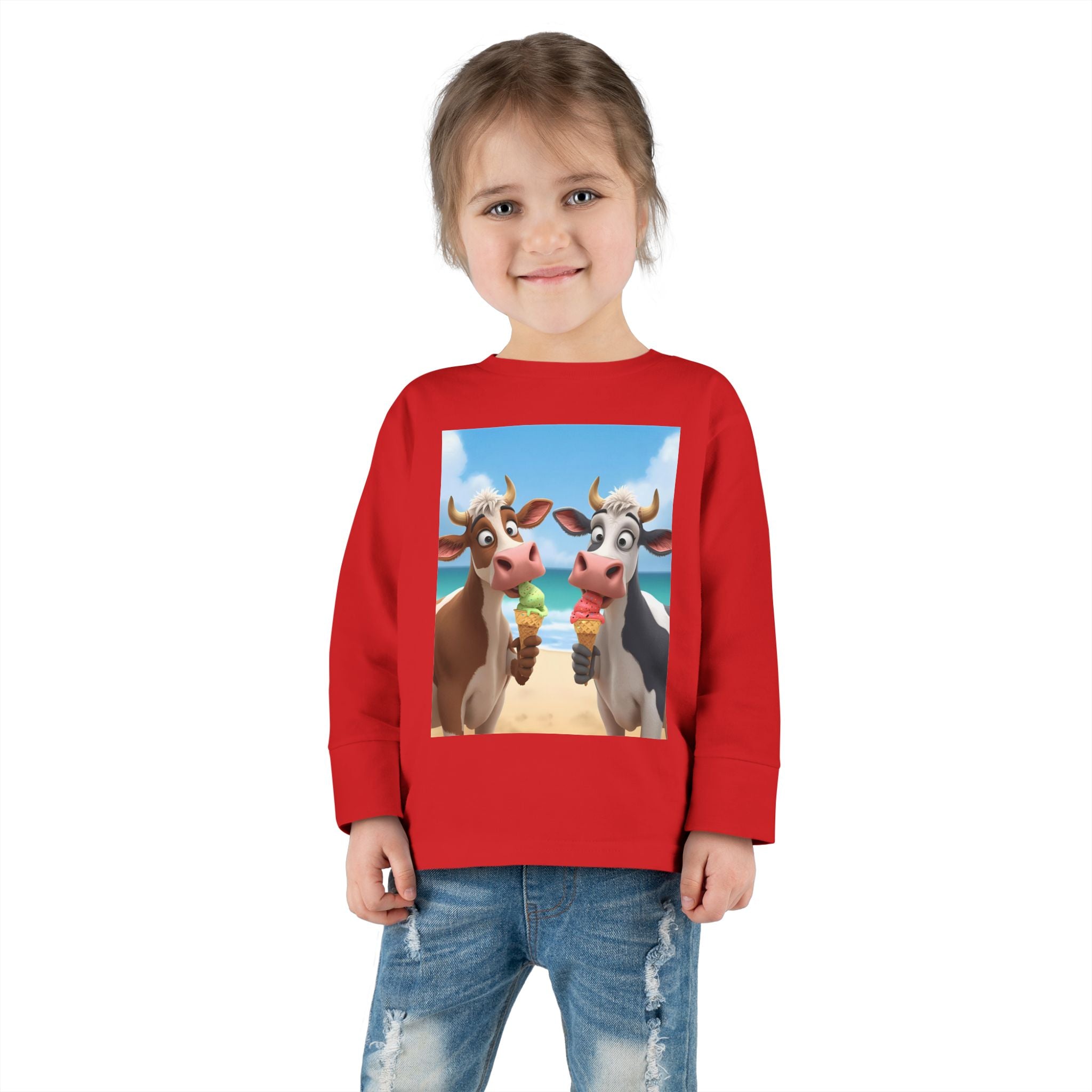 Beachy Cow Toddler Long Sleeve Tee, Cute Cows T-shirt, Kids Summer Tee, Farm Animal Shirt, Toddler Graphic Top, Fun Childrens Apparel