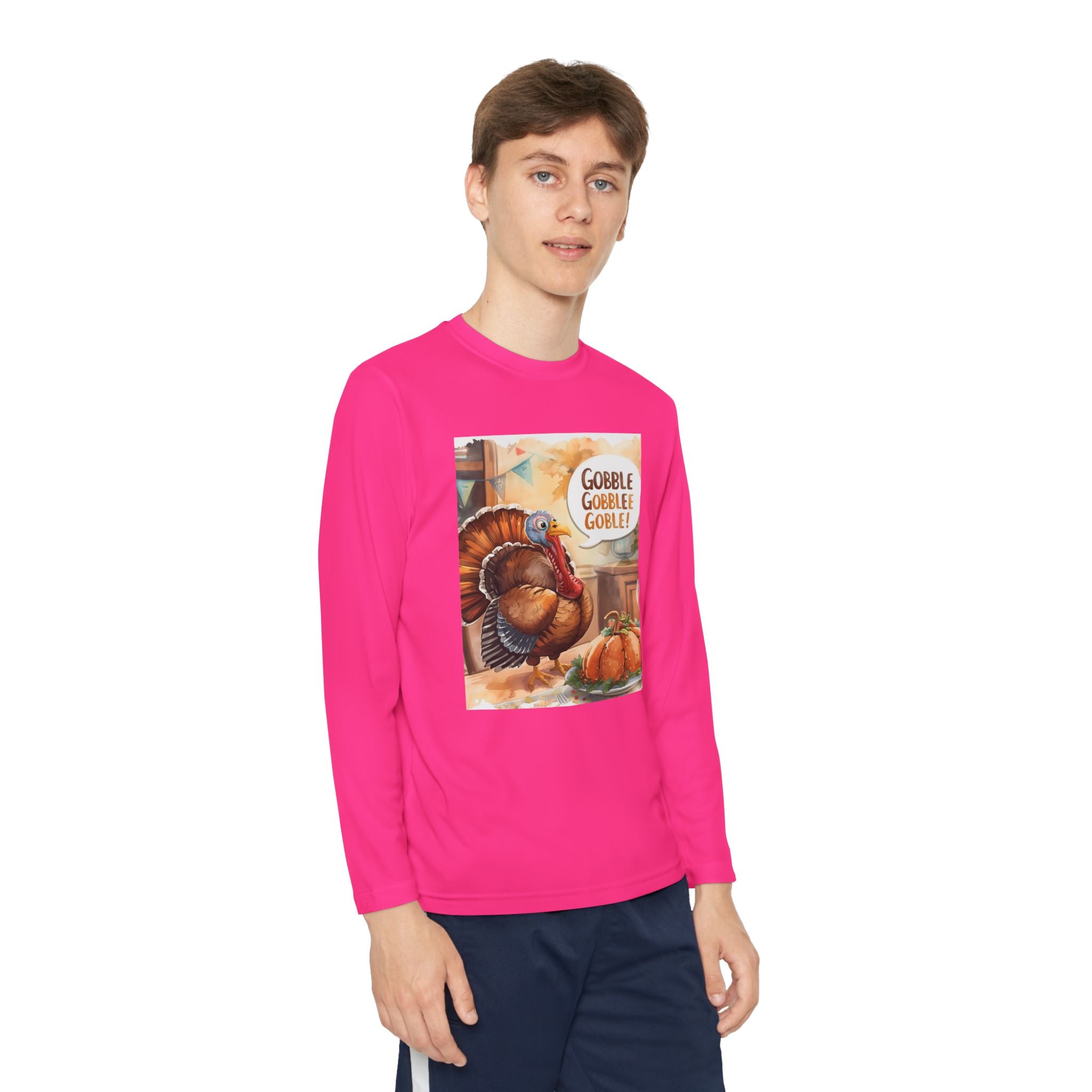 Thanksgiving Turkey Youth Long Sleeve Competitor Tee