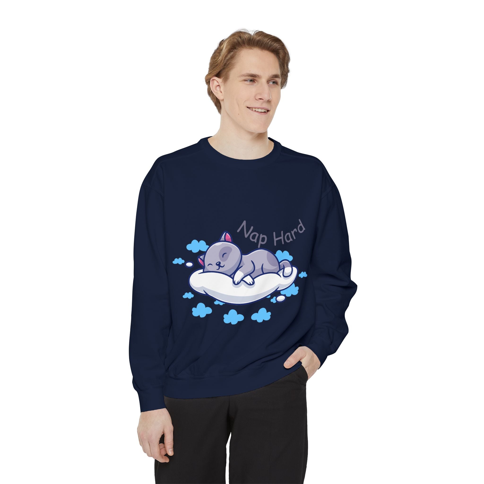 Cozy Cat Nap Hard Unisex Garment-Dyed Sweatshirt