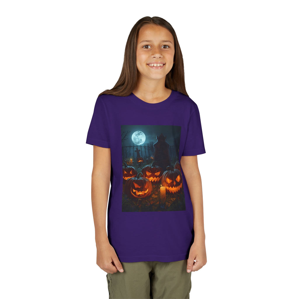 Scary Halloween Pumpkin Youth Short Sleeve Tee, Cute Halloween Shirt, Kids Costume Top, Spooky Tees, Trick or Treat Shirt