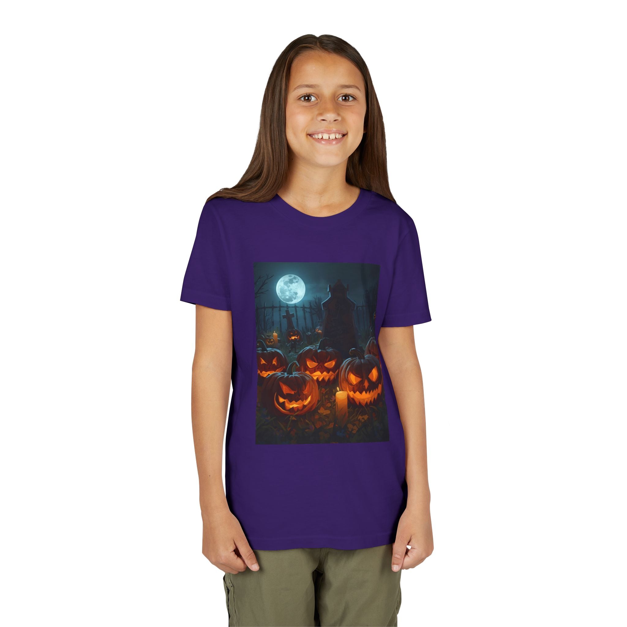 Scary Halloween Pumpkin Youth Short Sleeve Tee, Cute Halloween Shirt, Kids Costume Top, Spooky Tees, Trick or Treat Shirt