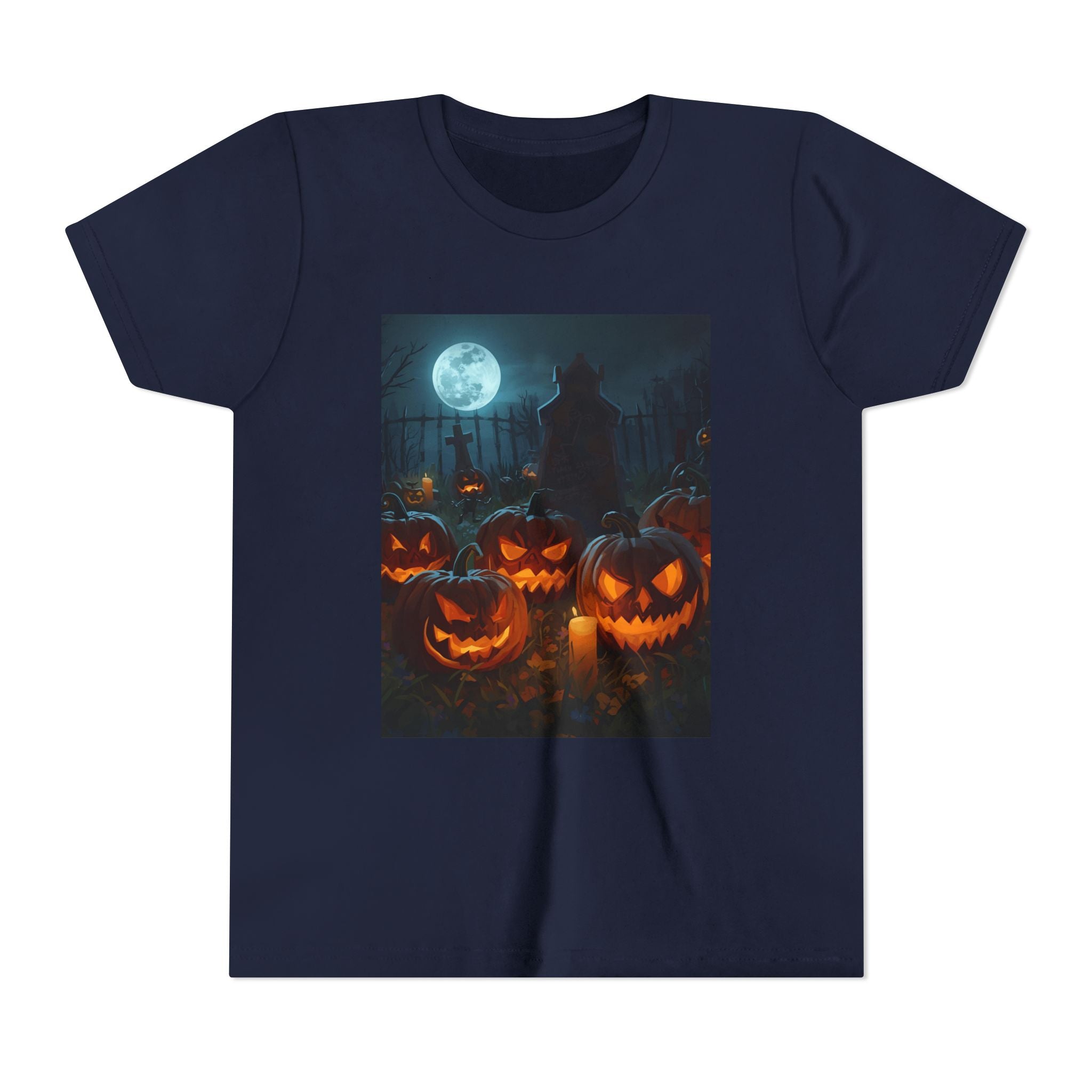 Scary Halloween Pumpkin Youth Short Sleeve Tee, Cute Halloween Shirt, Kids Costume Top, Spooky Tees, Trick or Treat Shirt