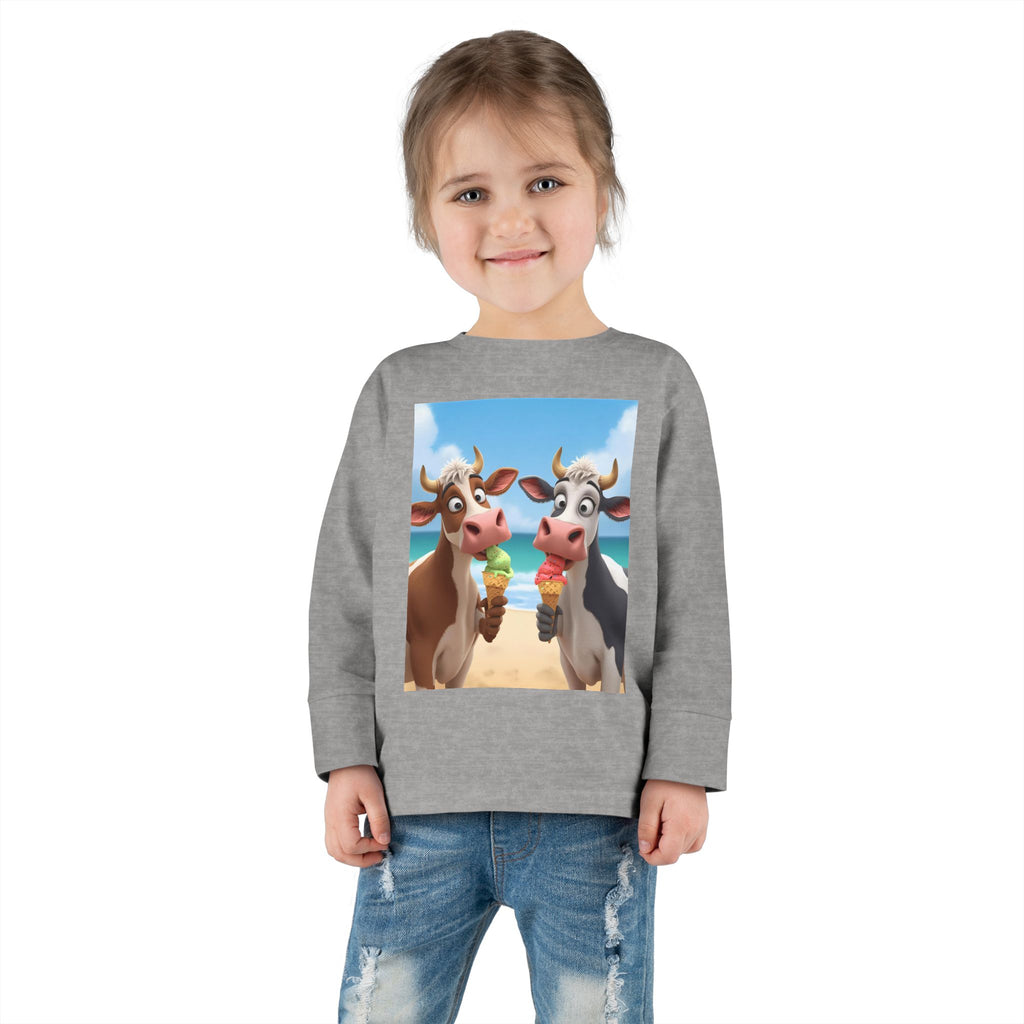 Beachy Cow Toddler Long Sleeve Tee, Cute Cows T-shirt, Kids Summer Tee, Farm Animal Shirt, Toddler Graphic Top, Fun Childrens Apparel