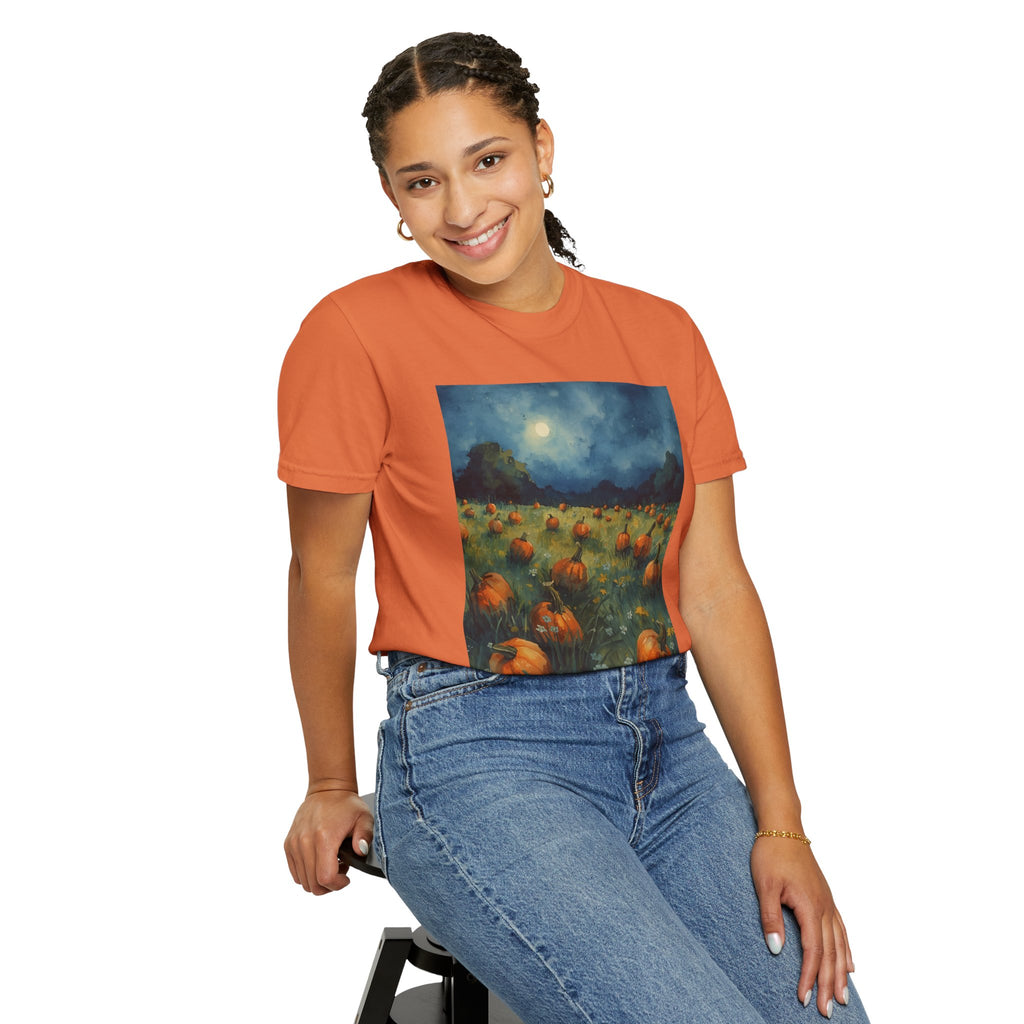 Autumn Pumpkin Field T-shirt | Unisex Fall Tee, Cozy Graphic Shirt, Halloween Gift, Harvest Fashion, Seasonal Wear, Pumpkin Lovers