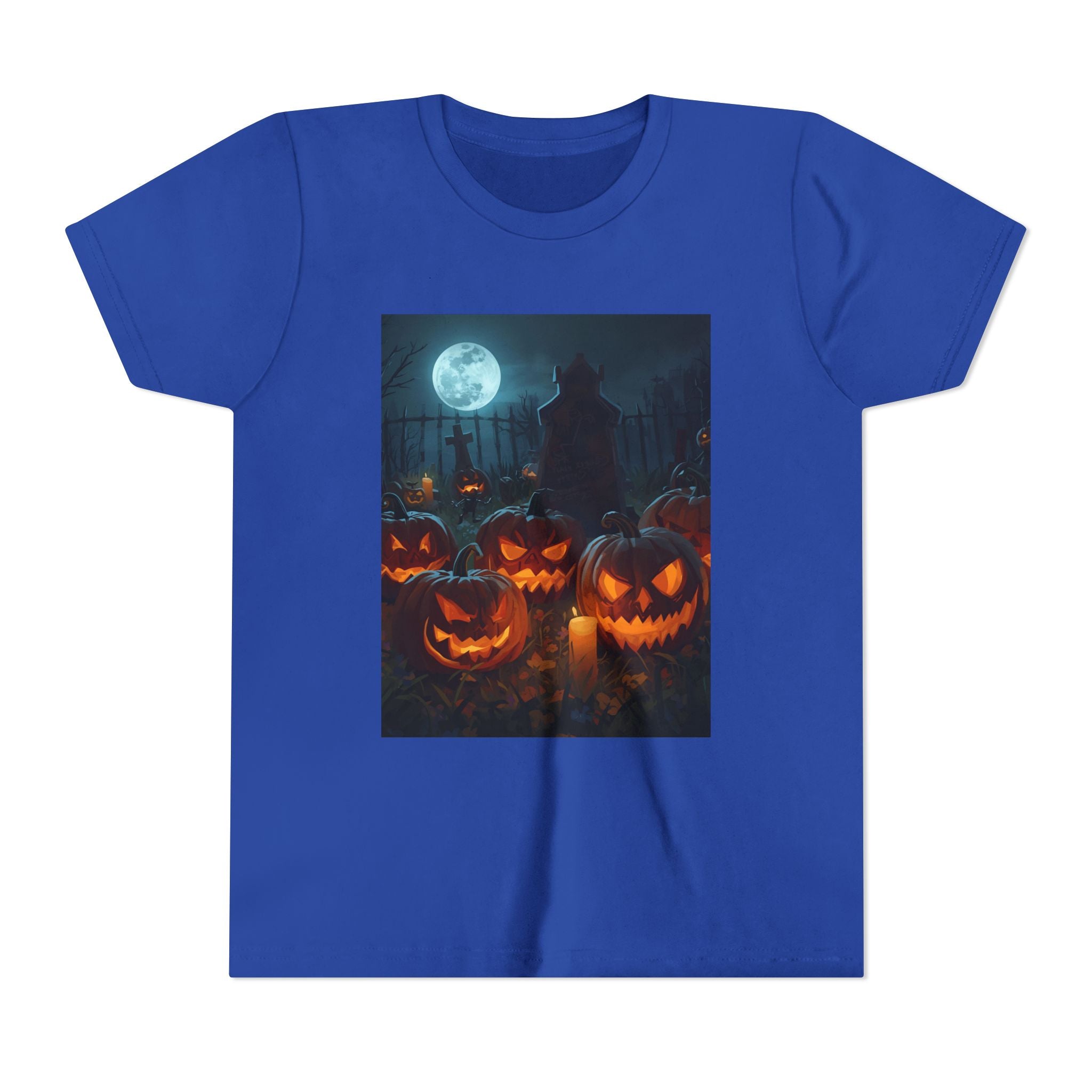Scary Halloween Pumpkin Youth Short Sleeve Tee, Cute Halloween Shirt, Kids Costume Top, Spooky Tees, Trick or Treat Shirt