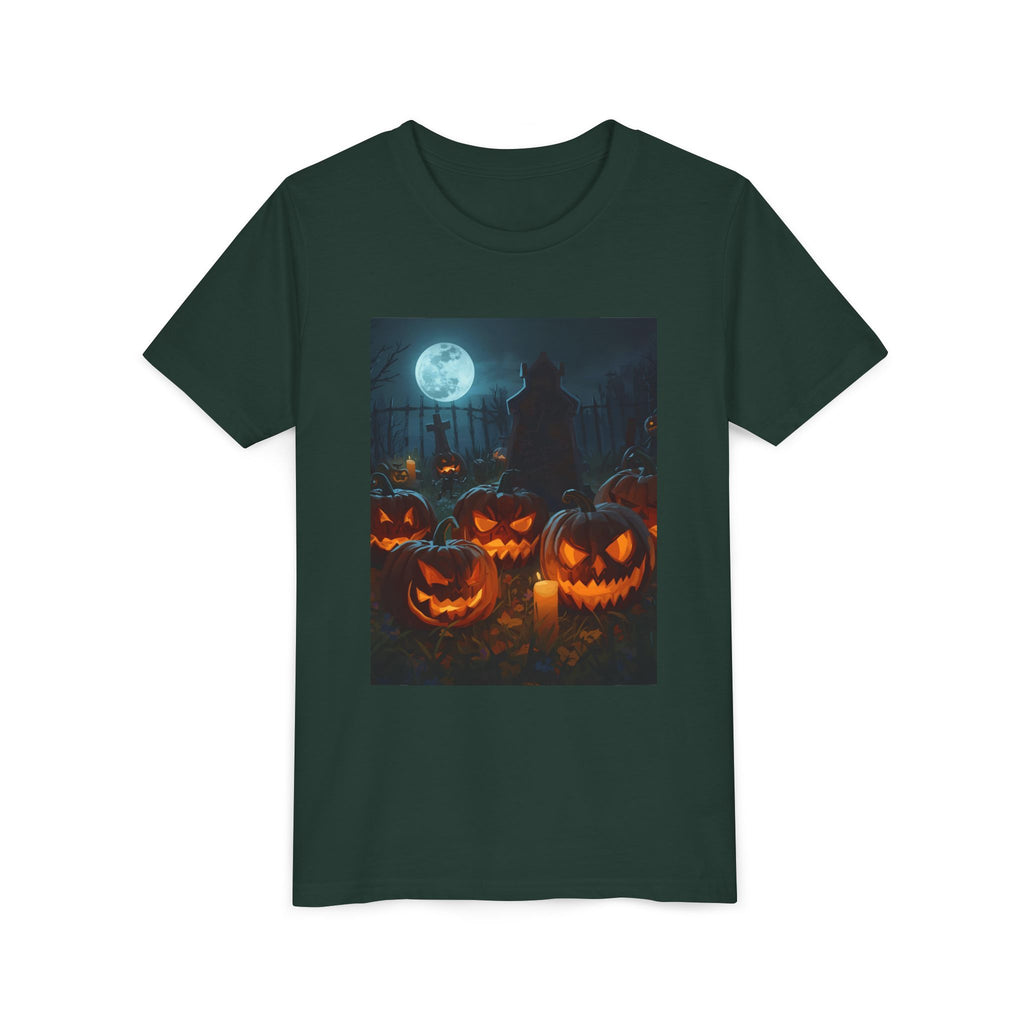 Scary Halloween Pumpkin Youth Short Sleeve Tee, Cute Halloween Shirt, Kids Costume Top, Spooky Tees, Trick or Treat Shirt