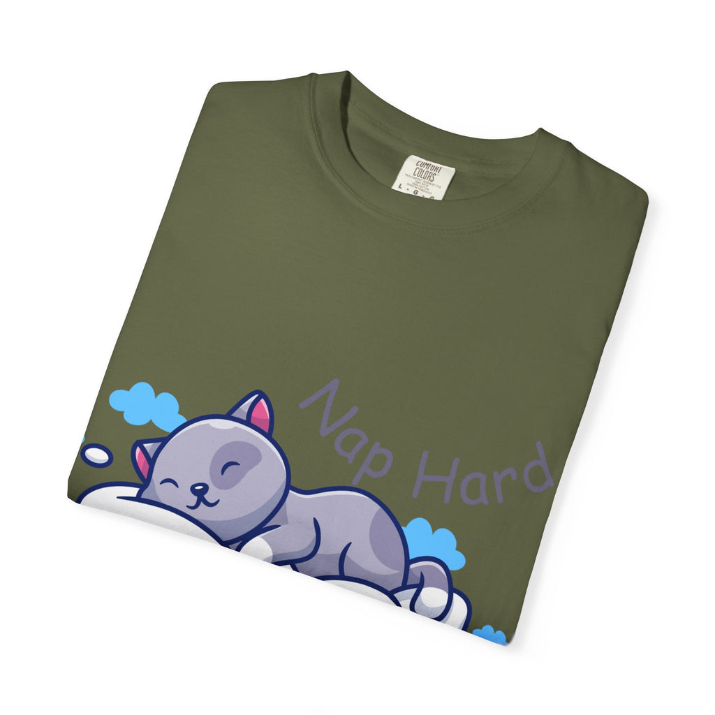 Cozy Cat Nap Hard Unisex Garment-Dyed T-shirt, Cat Lover Gift, Cozy Casual Tee, Funny Nap Shirt, Perfect for Pet Owners, Lightweight Summer Top