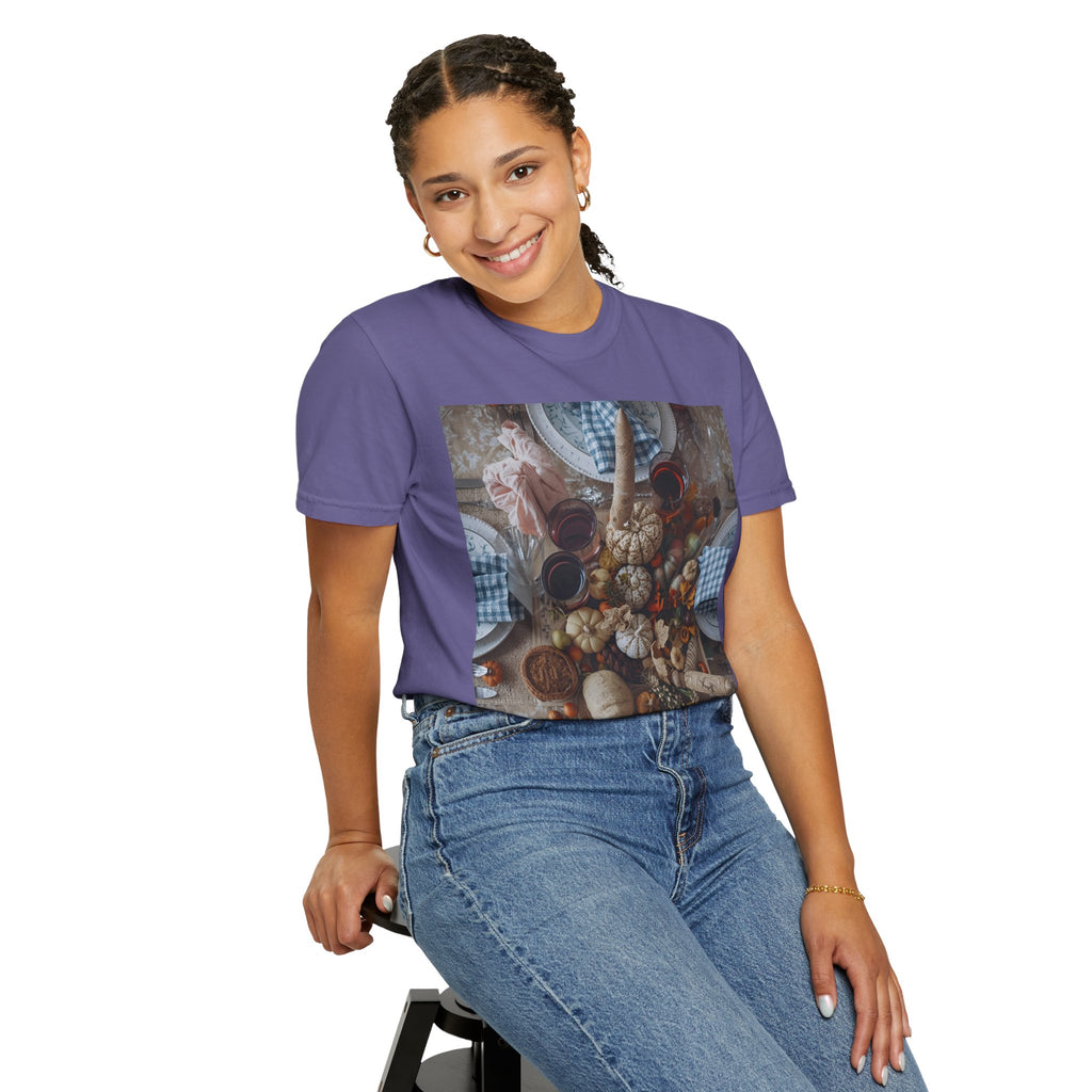 Rustic Gatherings Feast Unisex T-Shirt | Cozy Fall Apparel, Thanksgiving Casual Wear, Gift for Food Lovers, Unique Kitchen Decor, Autumn Gathering Tee