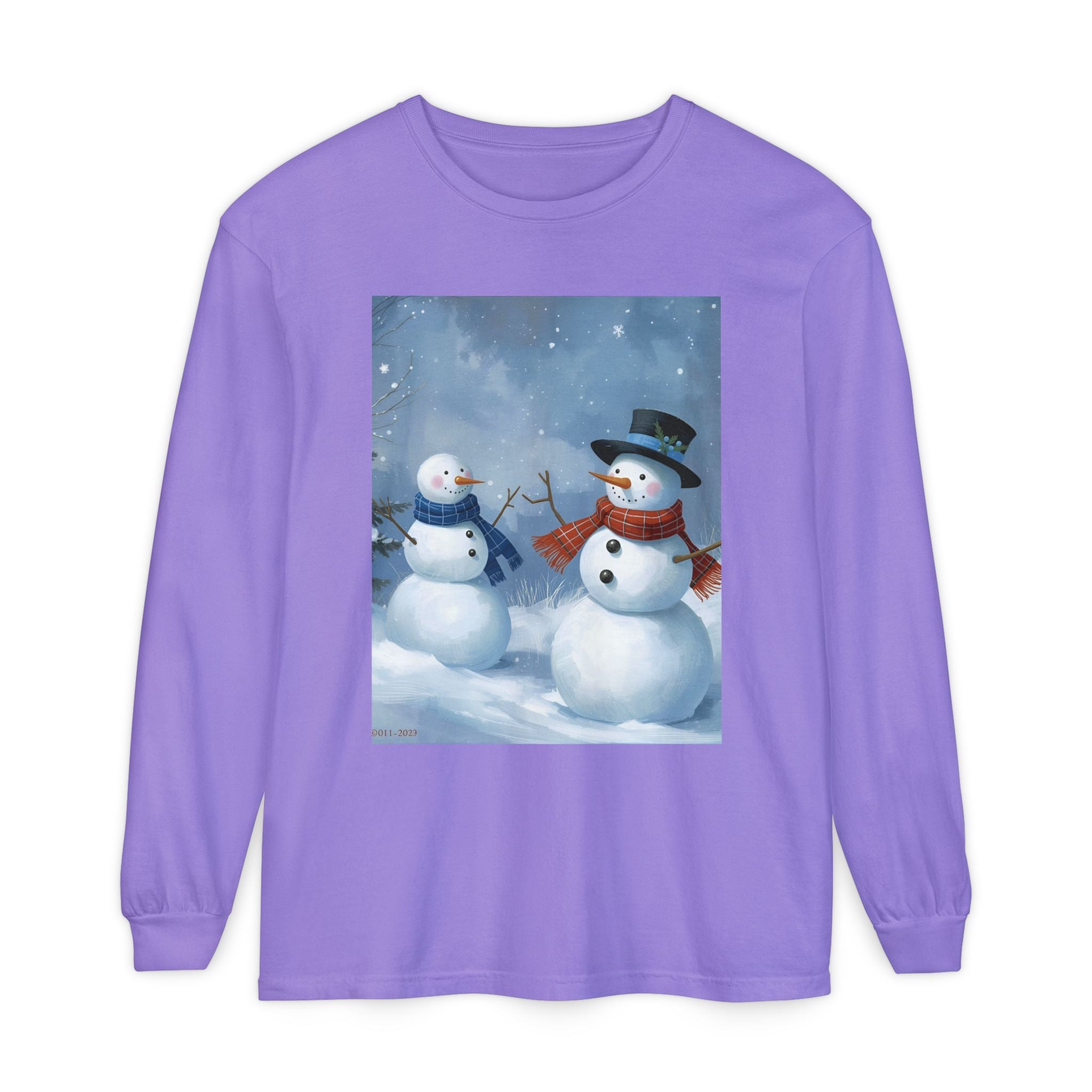 Christmas Snowman Family Unisex Garment-dyed Long Sleeve T-Shirt