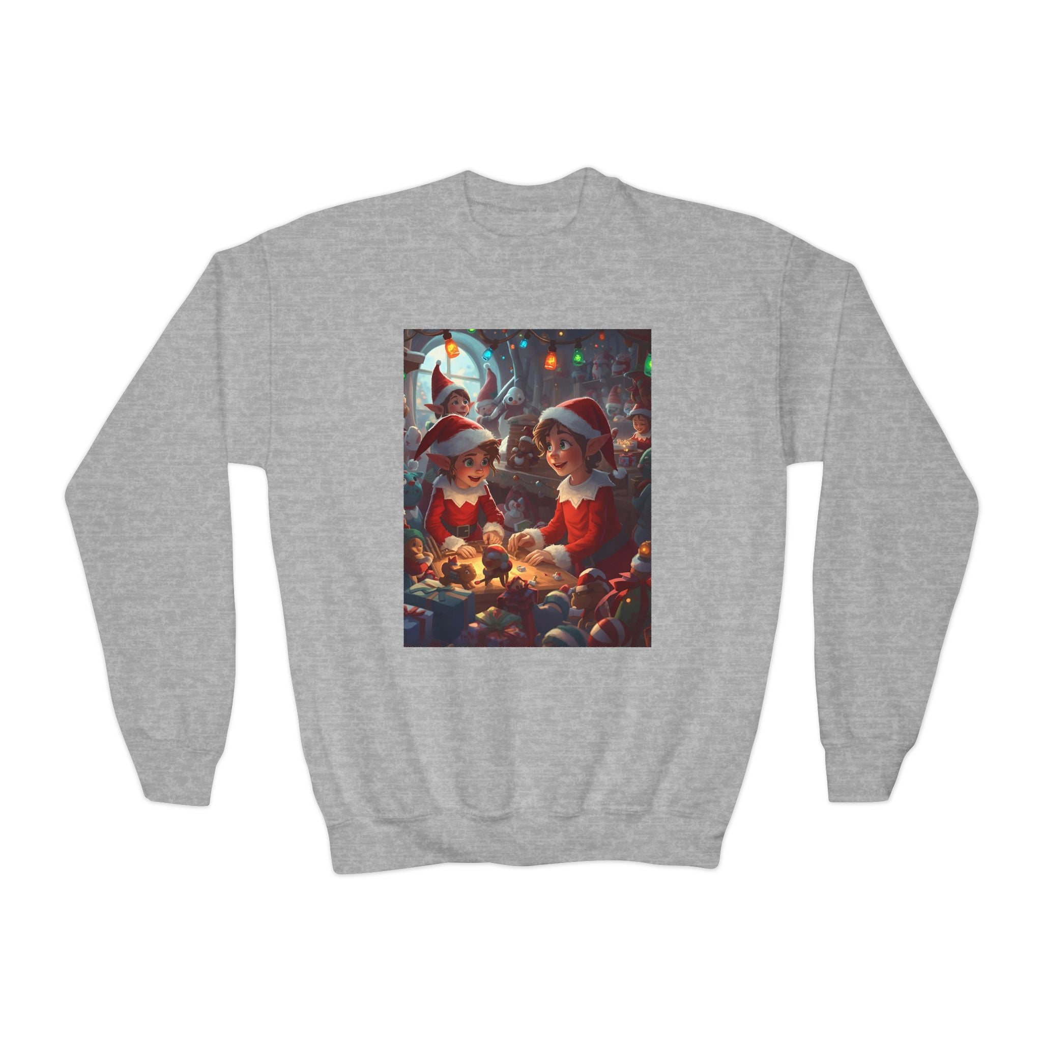 Youth Christmas Elf Crewneck Sweatshirt, Cozy Holiday Sweatshirt for Kids, Cute Christmas Gift, Family Christmas Apparel, Santa & Elf Design