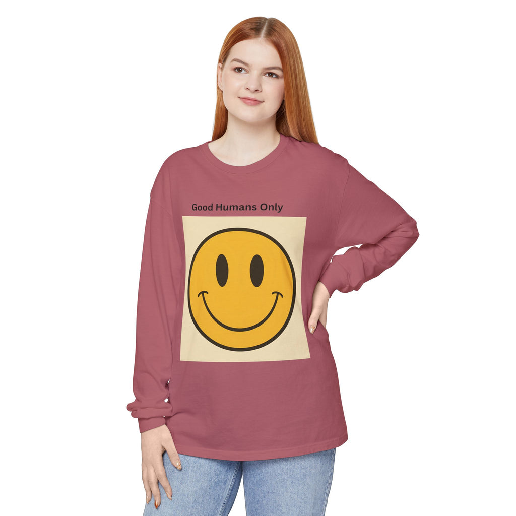 Smiley Face Unisex Garment-dyed Long Sleeve T-Shirt
