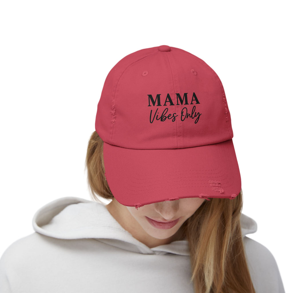 Mama Mode Mama Vibes Only Distressed Baseball Cap — Casual Motherhood Hat