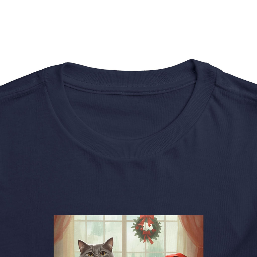 Cute Festive Christmas Cat Toddler Short Sleeve Tee