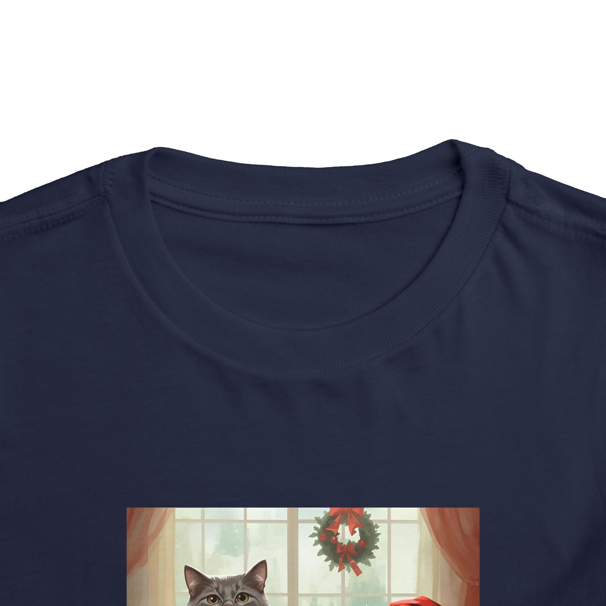 Cute Festive Christmas Cat Toddler Short Sleeve Tee