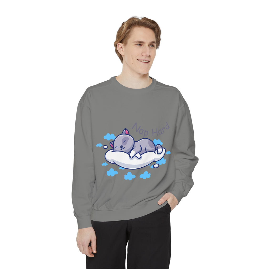 Cozy Cat Nap Hard Unisex Garment-Dyed Sweatshirt