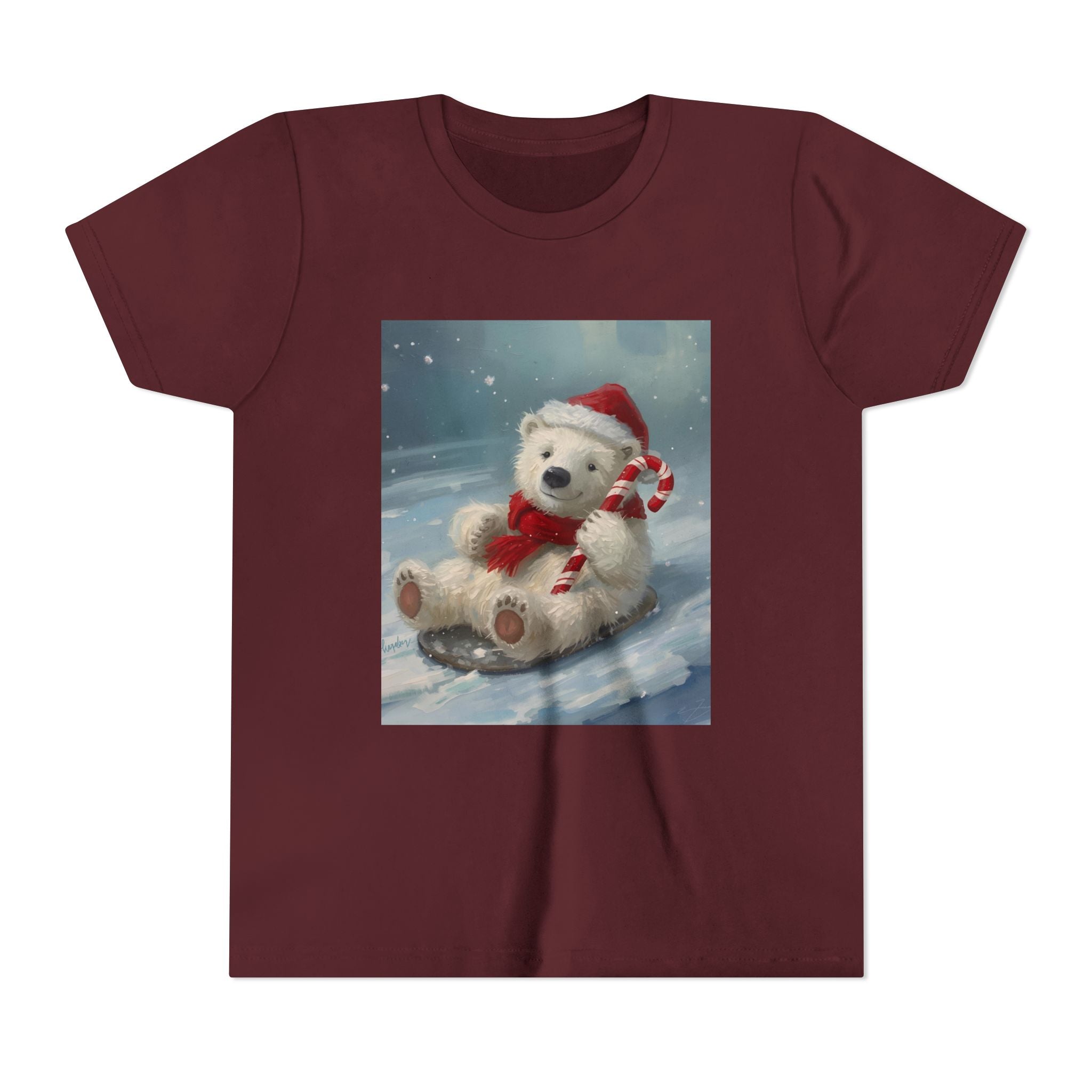 Cute Christmas Bear Youth Short Sleeve Tee
