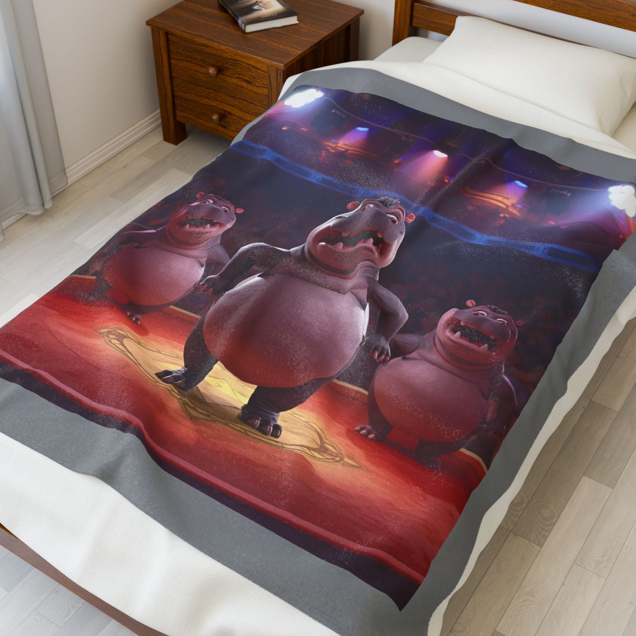 Hippo Showdown Velveteen Plush Blanket, Cozy Throw for Kids, Fun Home Decor, Animal Lovers Gift, Playroom Accessories