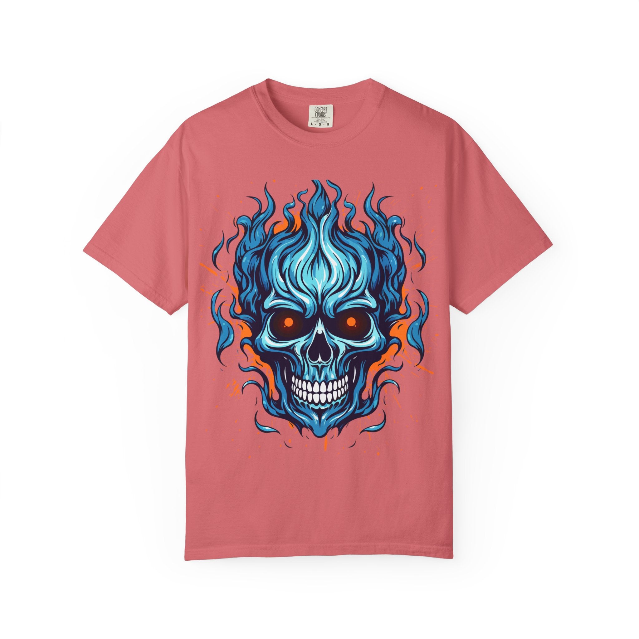 Flaming Skull T-Shirt, Unisex Graphic Tee, Edgy Casual Wear, Halloween Apparel, Gift for Rock Music Fans