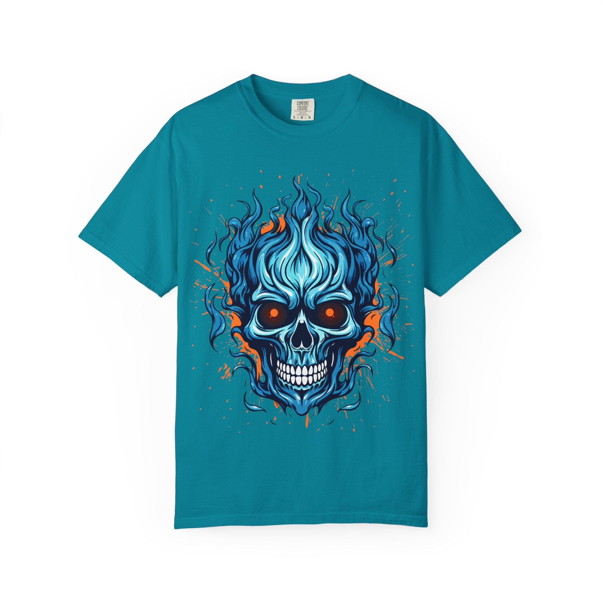 Flame Skull Graphic T-Shirt | Unisex Apparel for Rock Lovers, Halloween Costume, Edgy Style, Concert Fashion, Gift for Him/Her