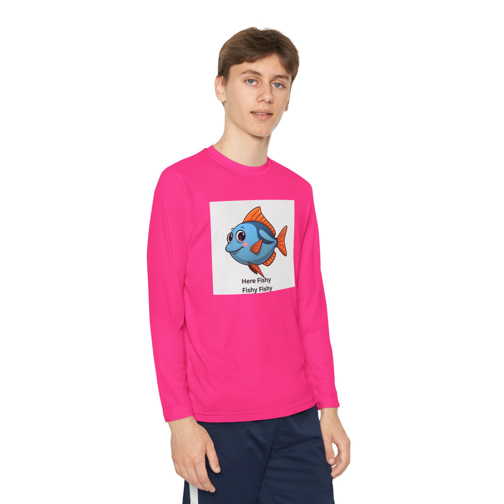 Here Fishy Fishy Fishy Youth Long Sleeve Competitor Tee