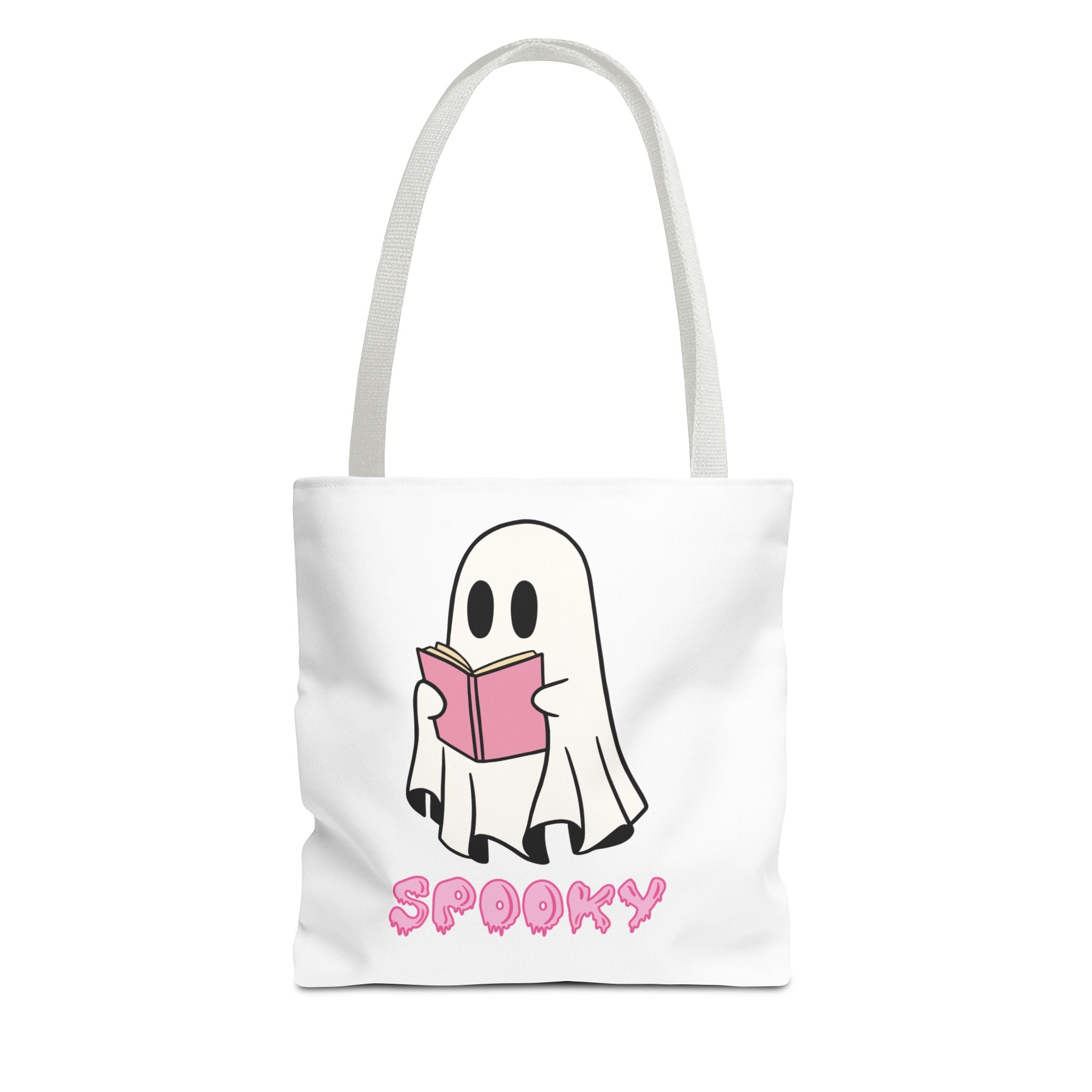 Spooky Ghost Reading Tote Bag | Halloween Accessory, Cute Book Lover Gift, Eco-Friendly, Shopping Bag, AOP Design