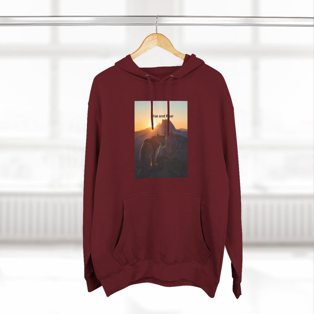 Rise And Roar Sunset Adventure Fleece Hoodie, Cozy Outdoor Hoodie, Travel Apparel, Nature Lover Gift, Comfortable Sweatshirt, Perfect for Bonfires