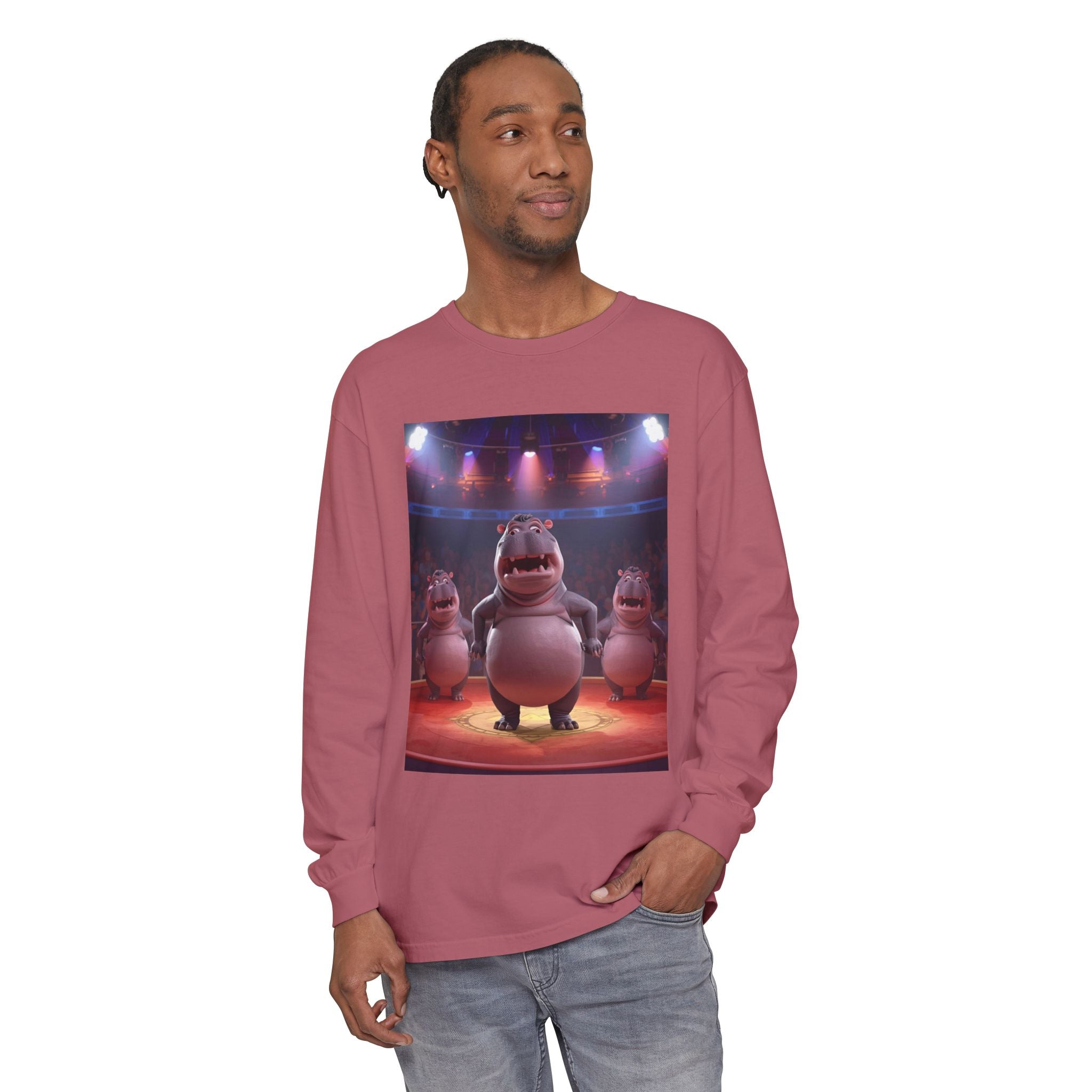 Hippo Funny Unisex Garment-dyed Long Sleeve T-Shirt