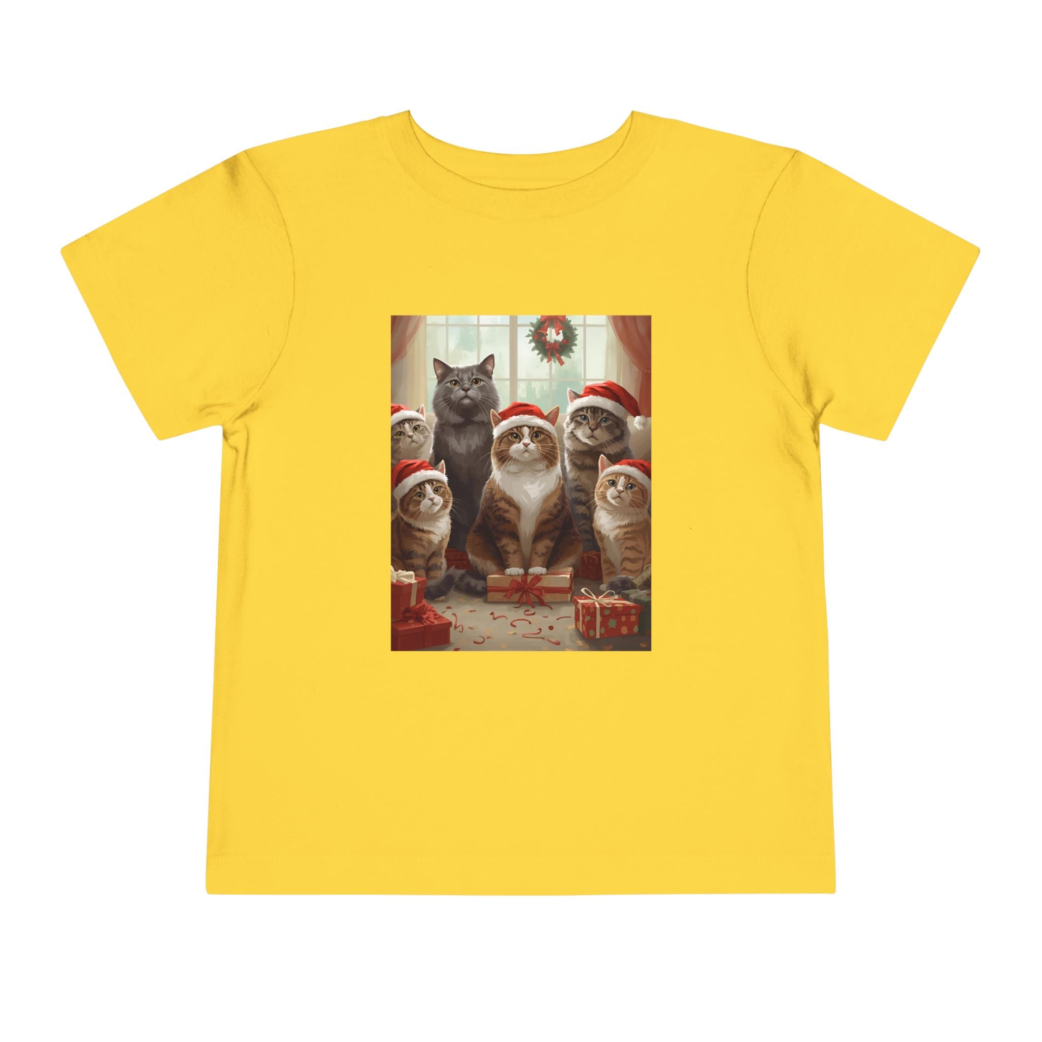 Cute Festive Christmas Cat Toddler Short Sleeve Tee