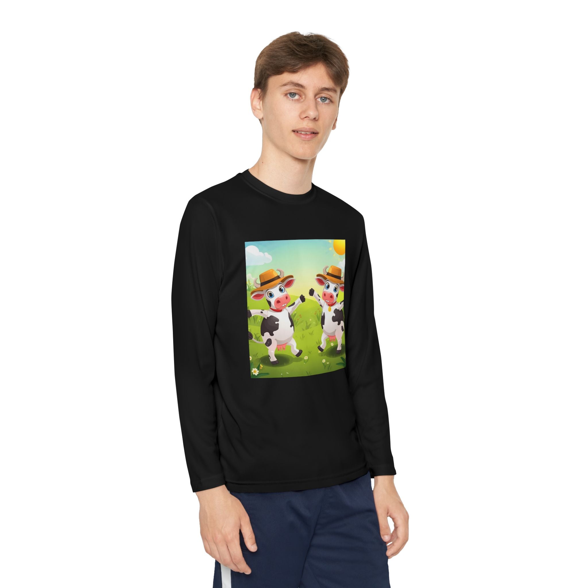 Cute Cows Farm Fun Youth Long Sleeve Competitor Tee