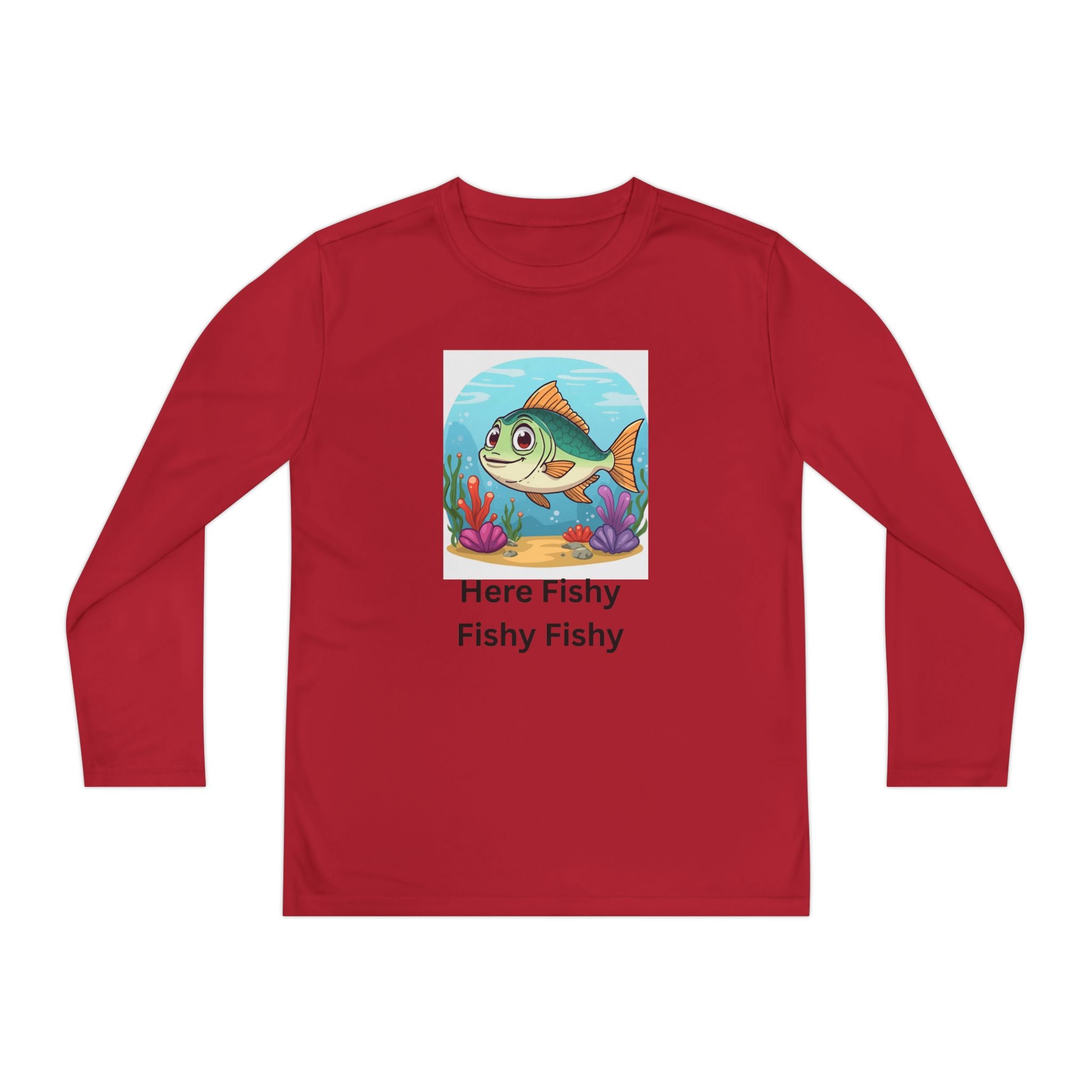 Here Fishy Fishy Fishy Youth Long Sleeve Competitor Tee