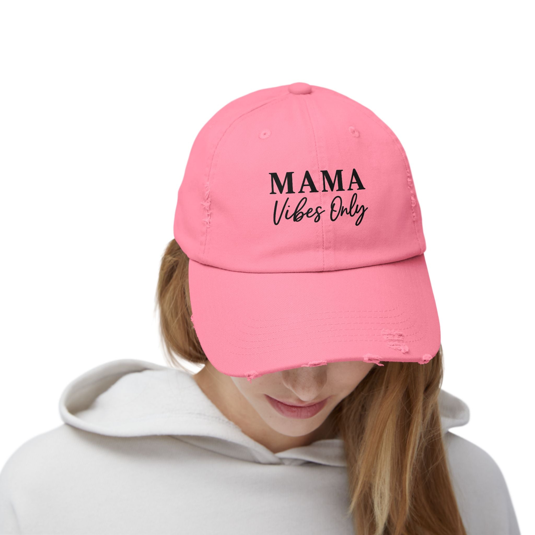 Mama Mode Mama Vibes Only Distressed Baseball Cap — Casual Motherhood Hat