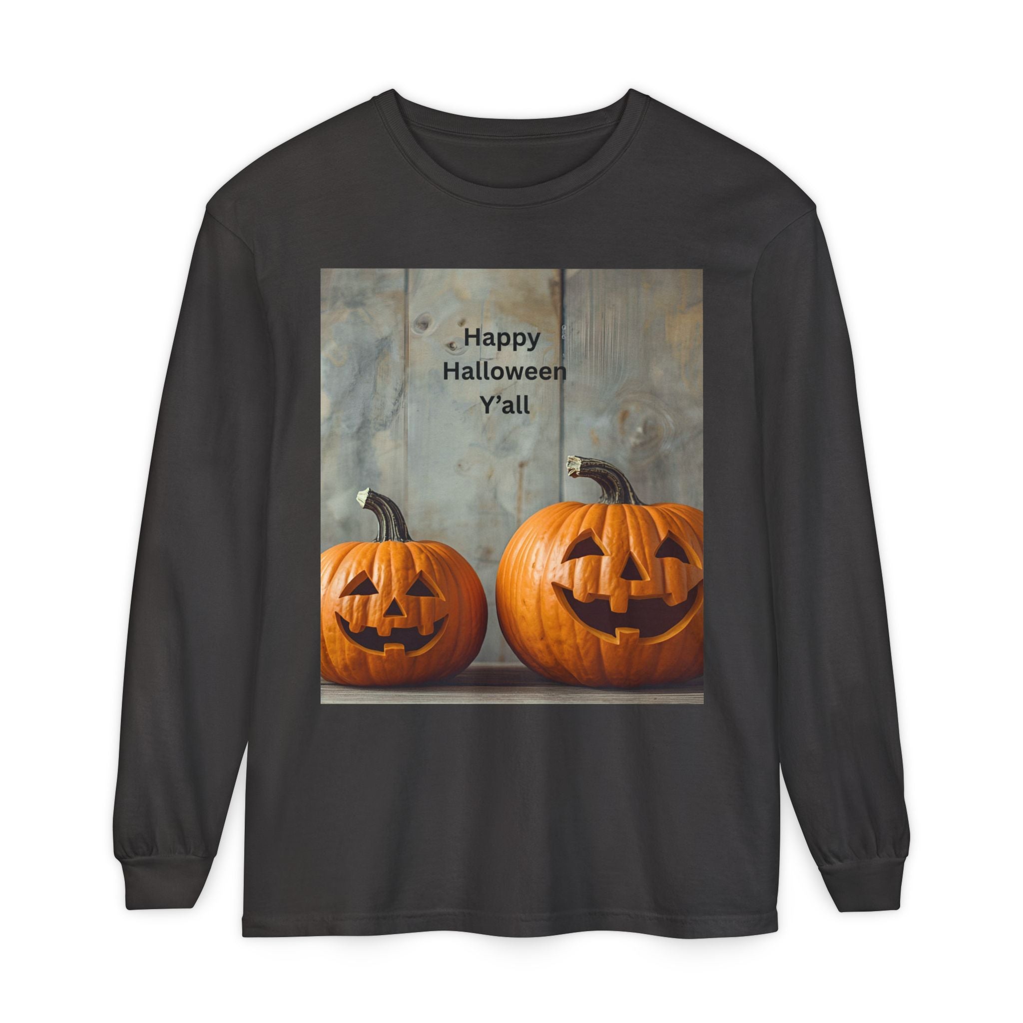Halloween Pumpkin Long Sleeve Tee, Happy Halloween Shirt, Fall Apparel, Unisex Halloween T-Shirt, Seasonal Clothing