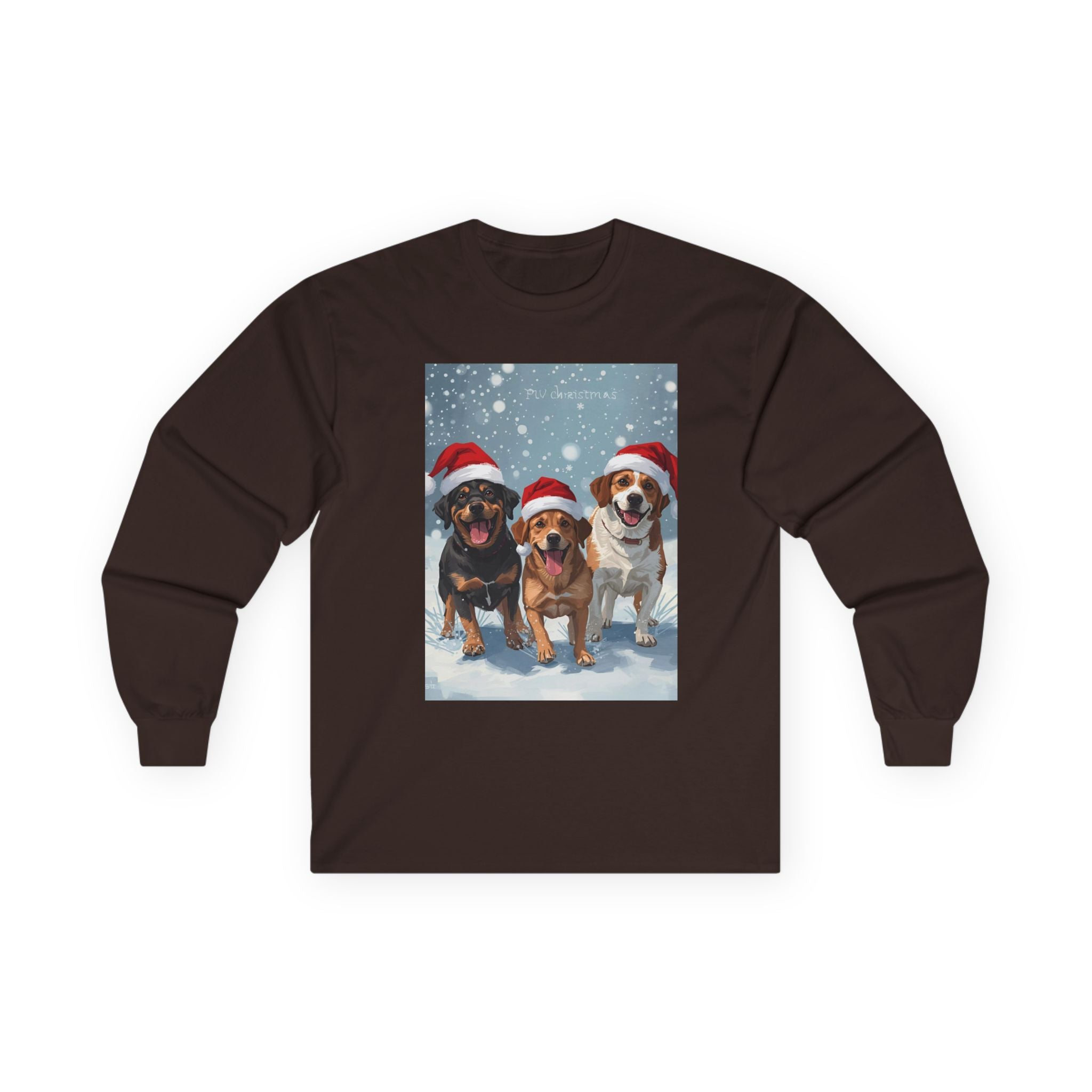 Christmas Dog Graphic Long Sleeve Tee, Holiday Shirt, Pet Lover Gift, Casual Winter Wear, Festive Apparel for Dog Lovers