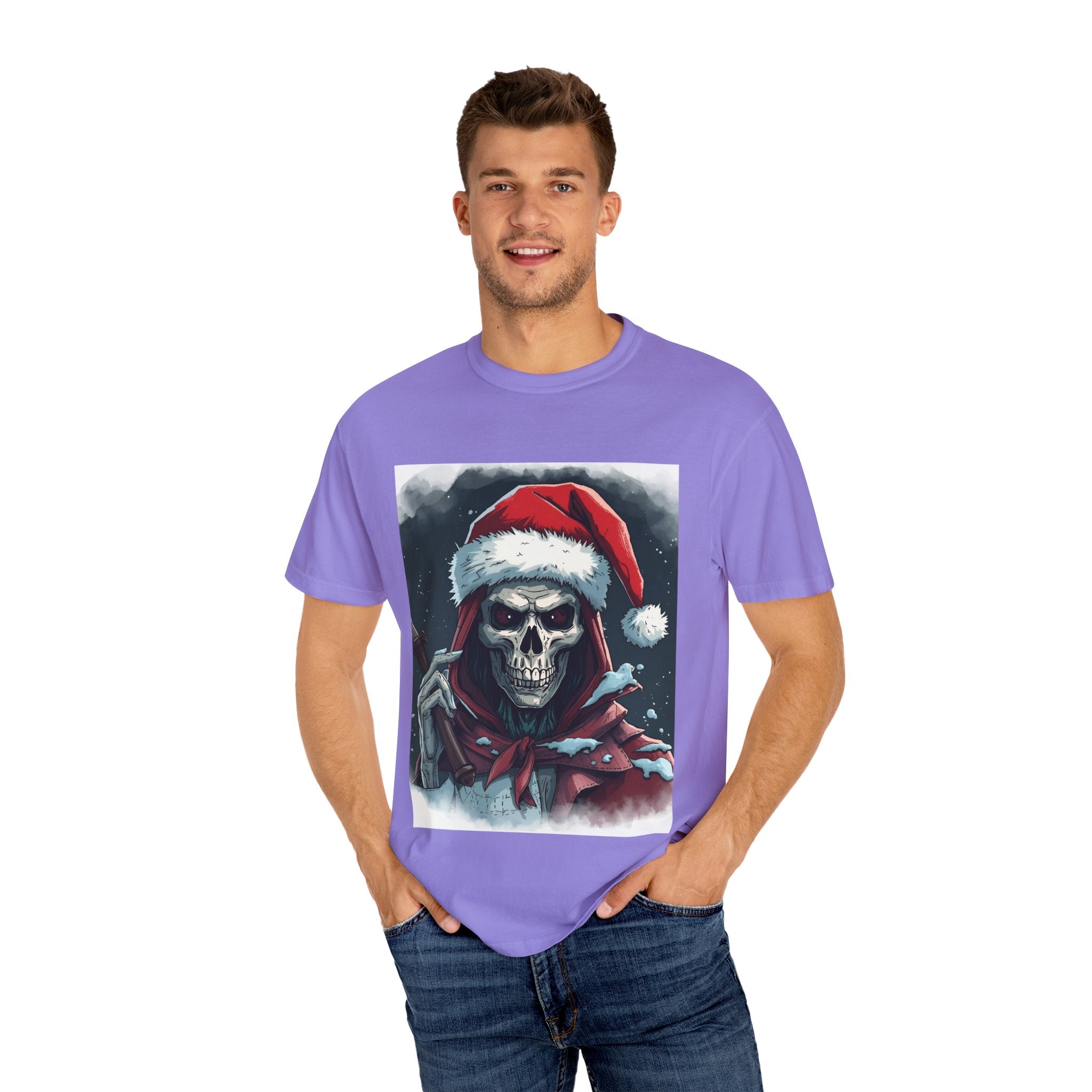 Spooky Santa Skull Graphic T-Shirt - Unisex Holiday Apparel, Christmas Gift, Casual Wear, Graphic Tee, Halloween Shirt