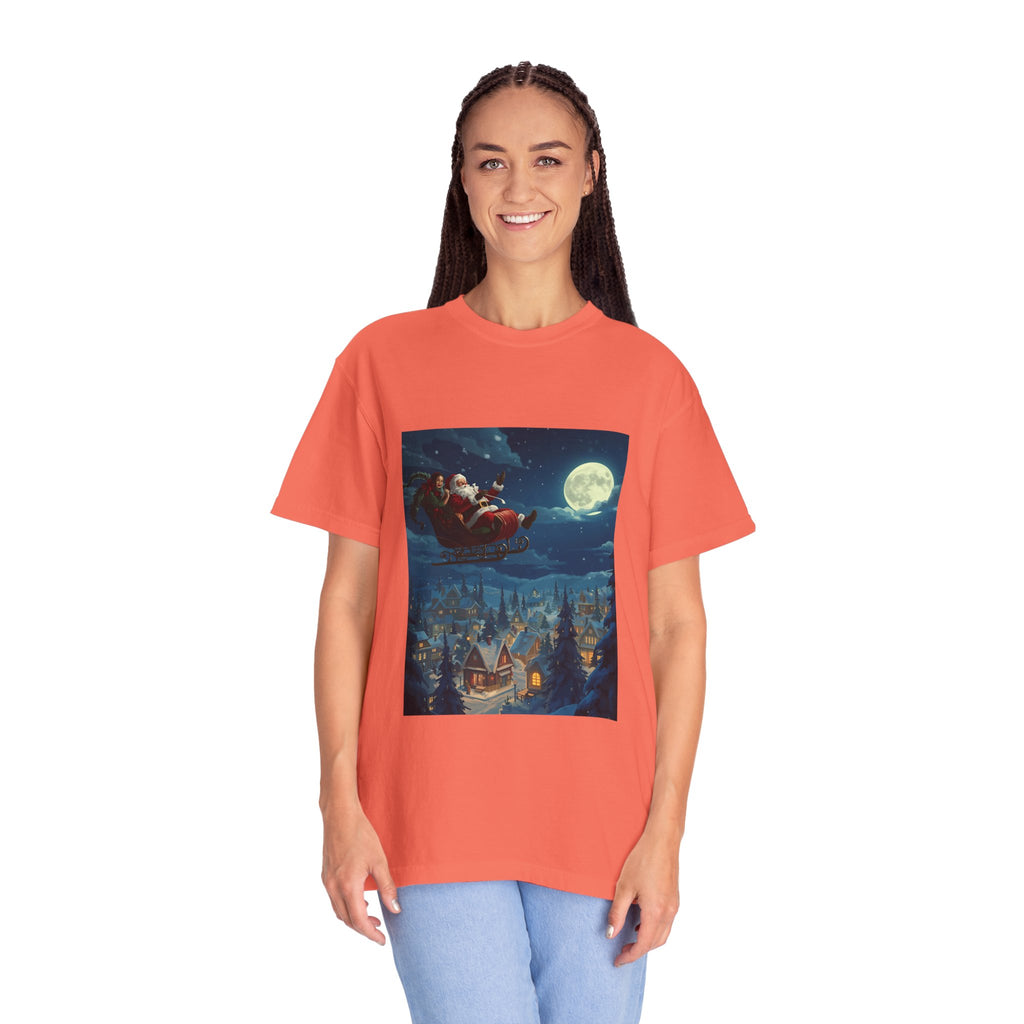 Christmas Santa Sleigh Unisex Garment-Dyed T-shirt