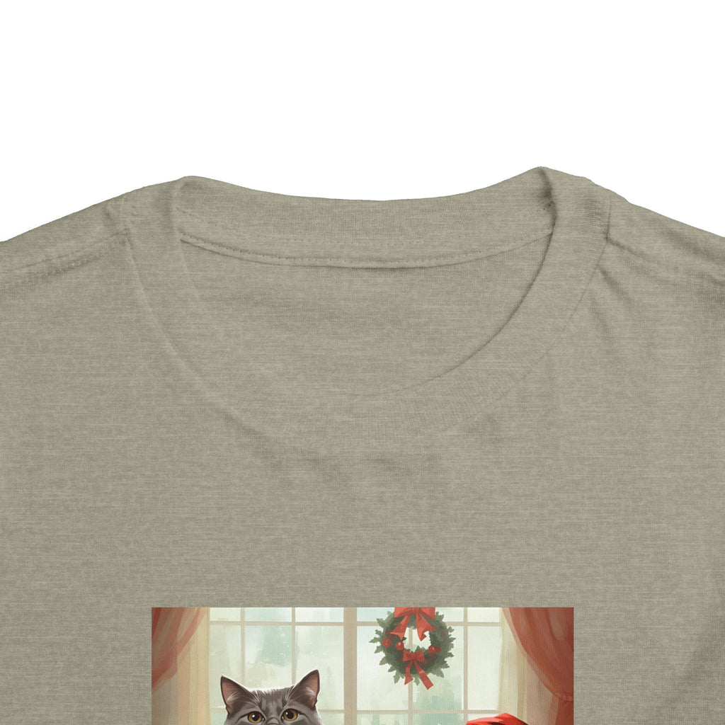 Cute Festive Christmas Cat Toddler Short Sleeve Tee