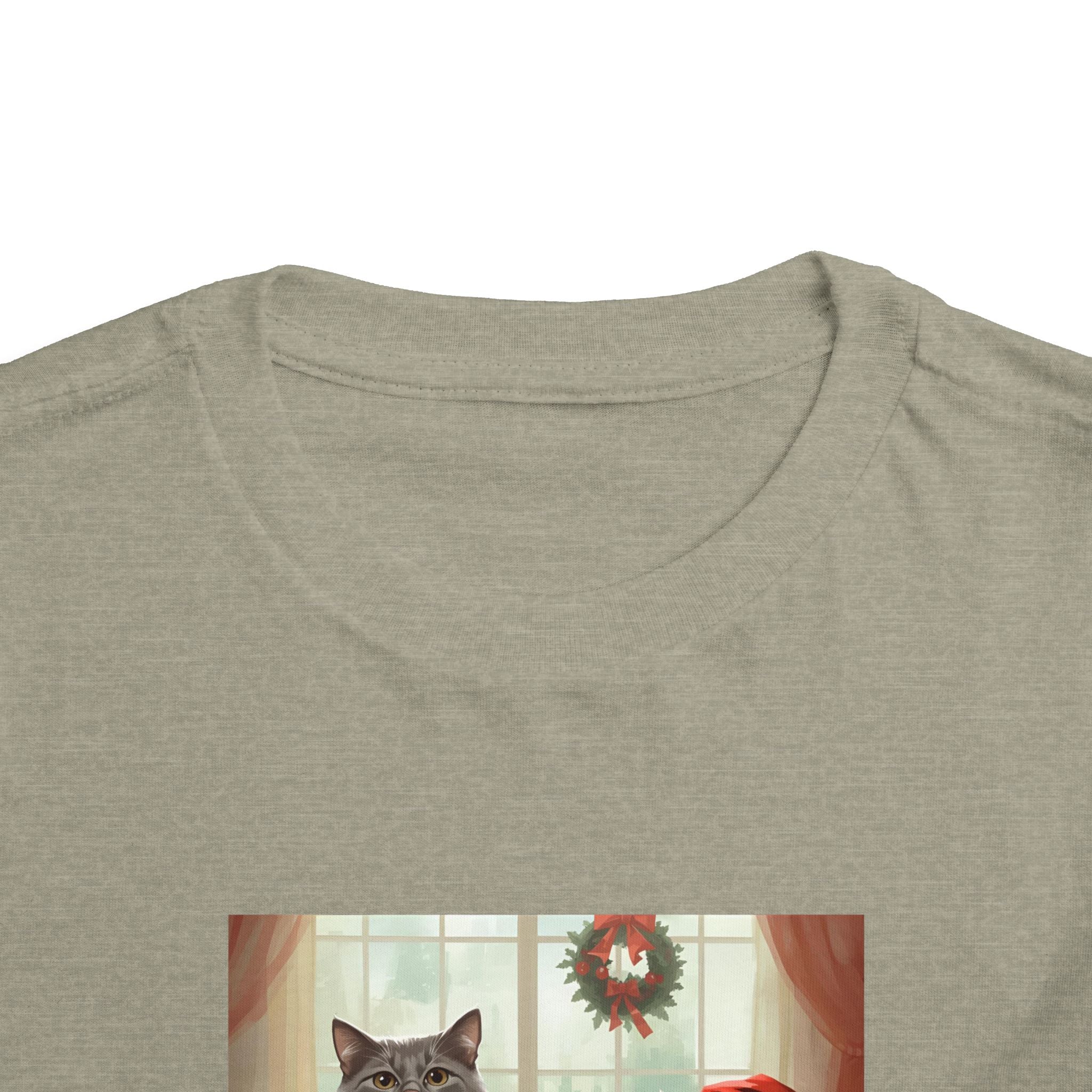 Cute Festive Christmas Cat Toddler Short Sleeve Tee