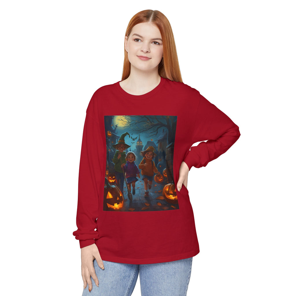 Halloween Themed Unisex Long Sleeve T-Shirt, Spooky Autumn Apparel, Trick-or-Treat Shirt, Fall Fashion, Casual Halloween Outfits