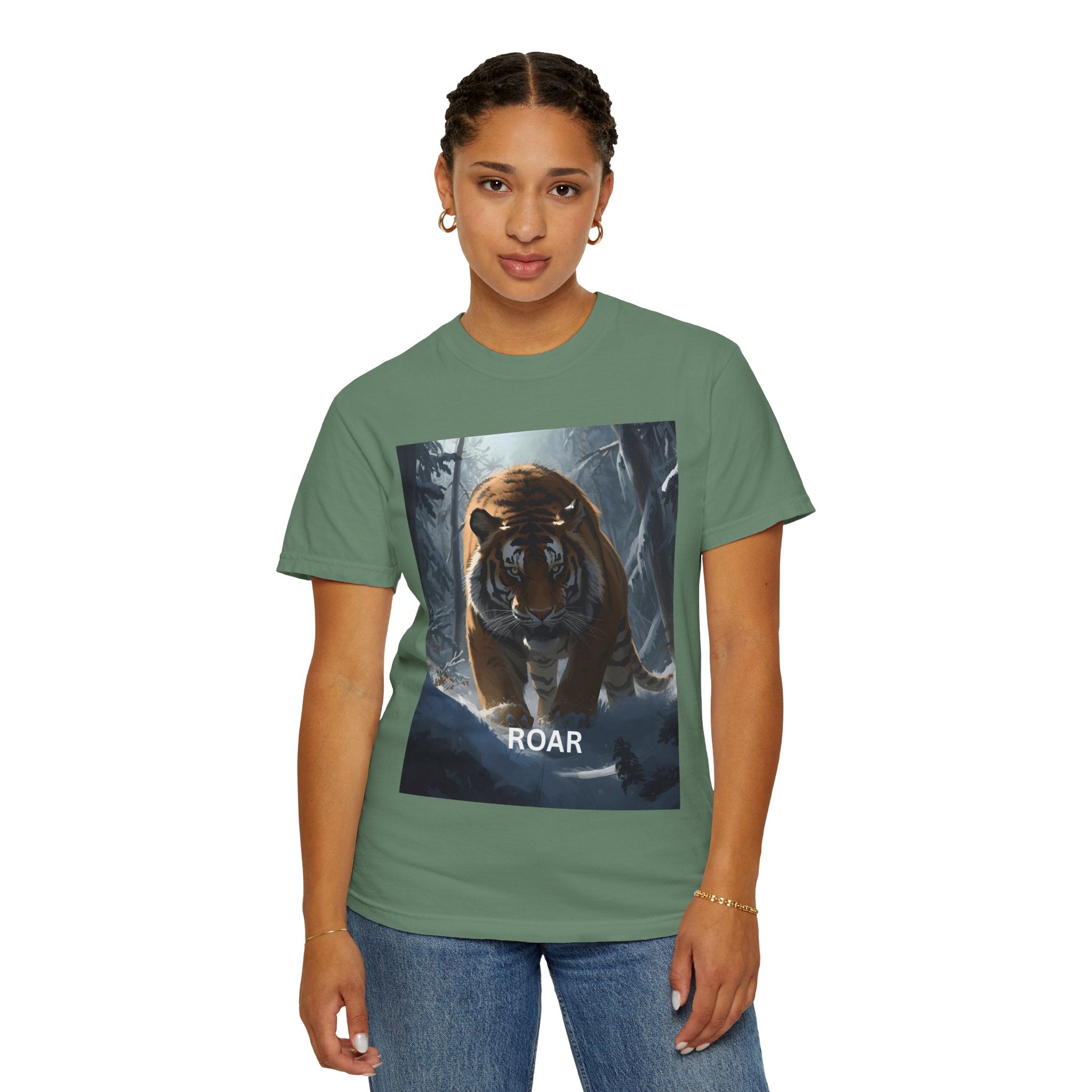 Tiger Roar Snow Unisex T-Shirt, Animal Lover Gift, Wildlife Tee, Casual Wear, Adventure Shirt, Nature Inspired Apparel