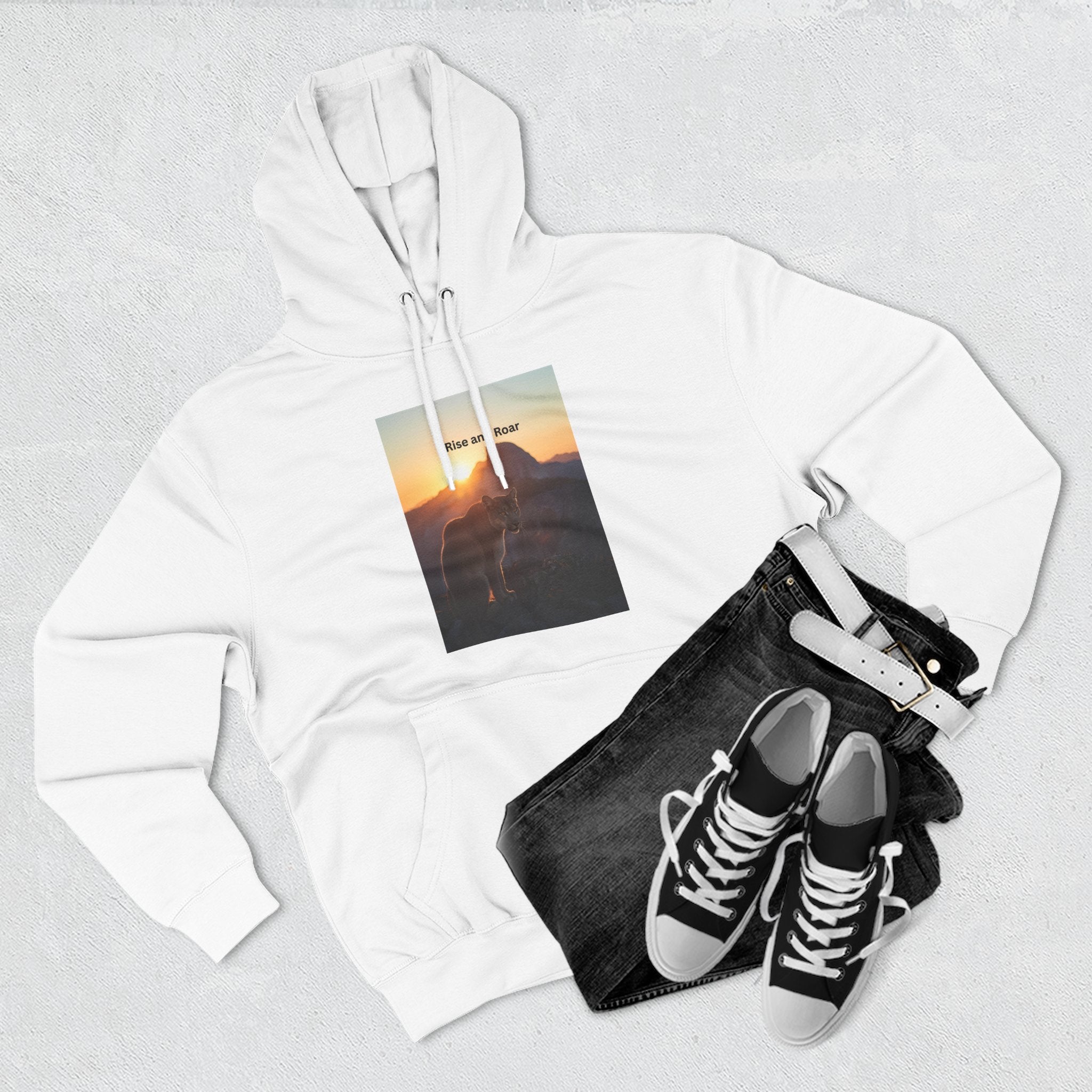 Rise And Roar Sunset Adventure Fleece Hoodie, Cozy Outdoor Hoodie, Travel Apparel, Nature Lover Gift, Comfortable Sweatshirt, Perfect for Bonfires