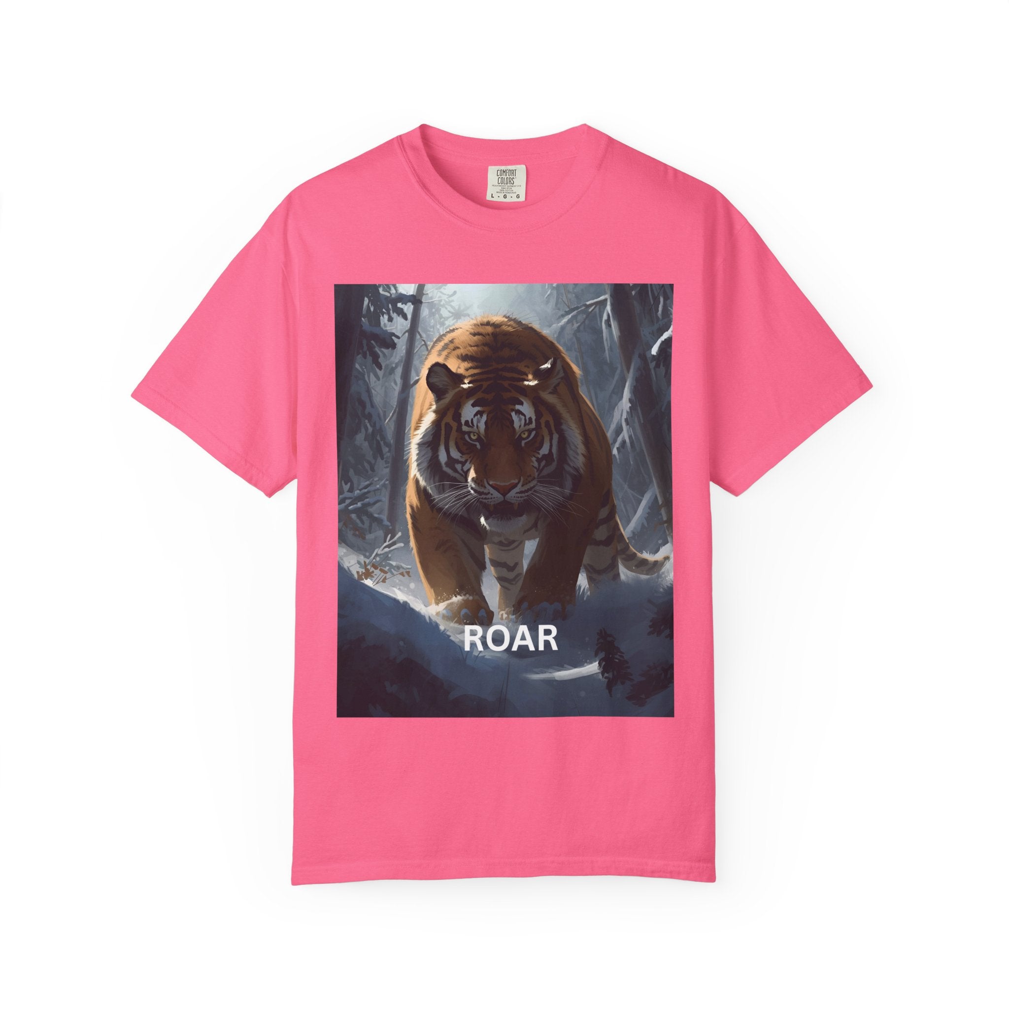 Fierce Tiger Roar Snow Graphic Tee, Eco-Friendly T-Shirt for Animal Lovers, Adventure Apparel, Gift for Wildlife Enthusiasts, Casual Wear