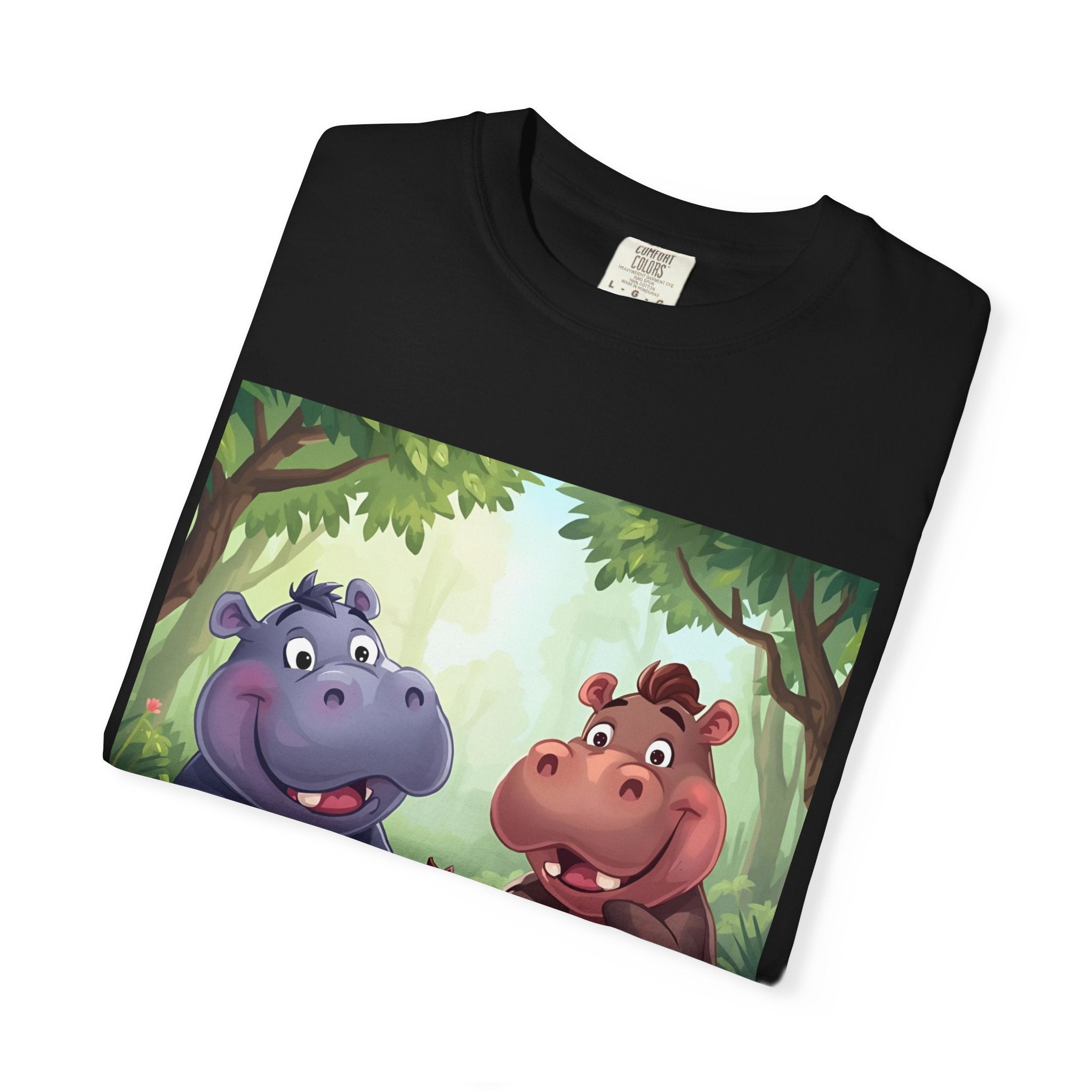 Cute Hippo Family T-Shirt, Unisex Garment-Dyed Tee, Animal Lovers Gift, Kids & Adults, Birthday, Family Reunion, Casual Wear