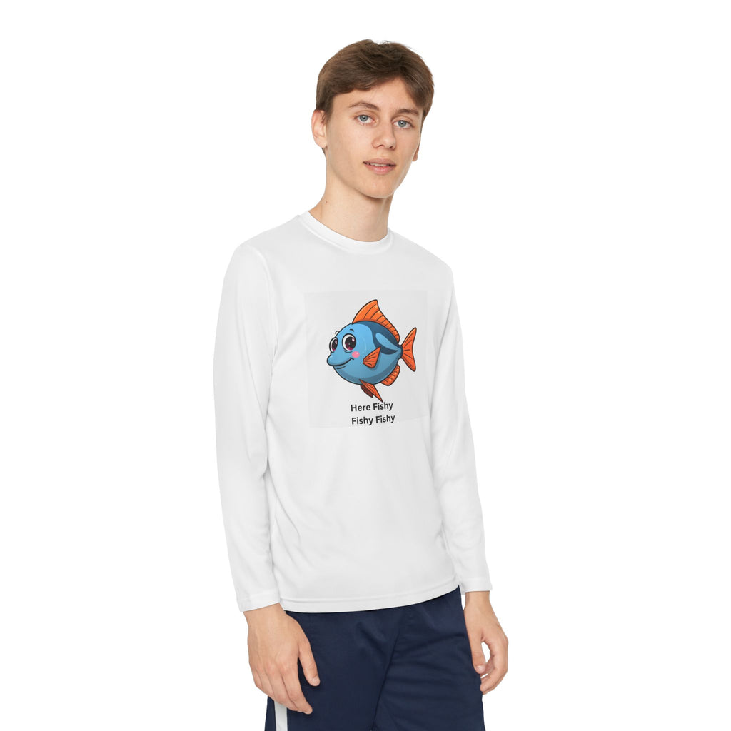 Here Fishy Fishy Fishy Youth Long Sleeve Competitor Tee